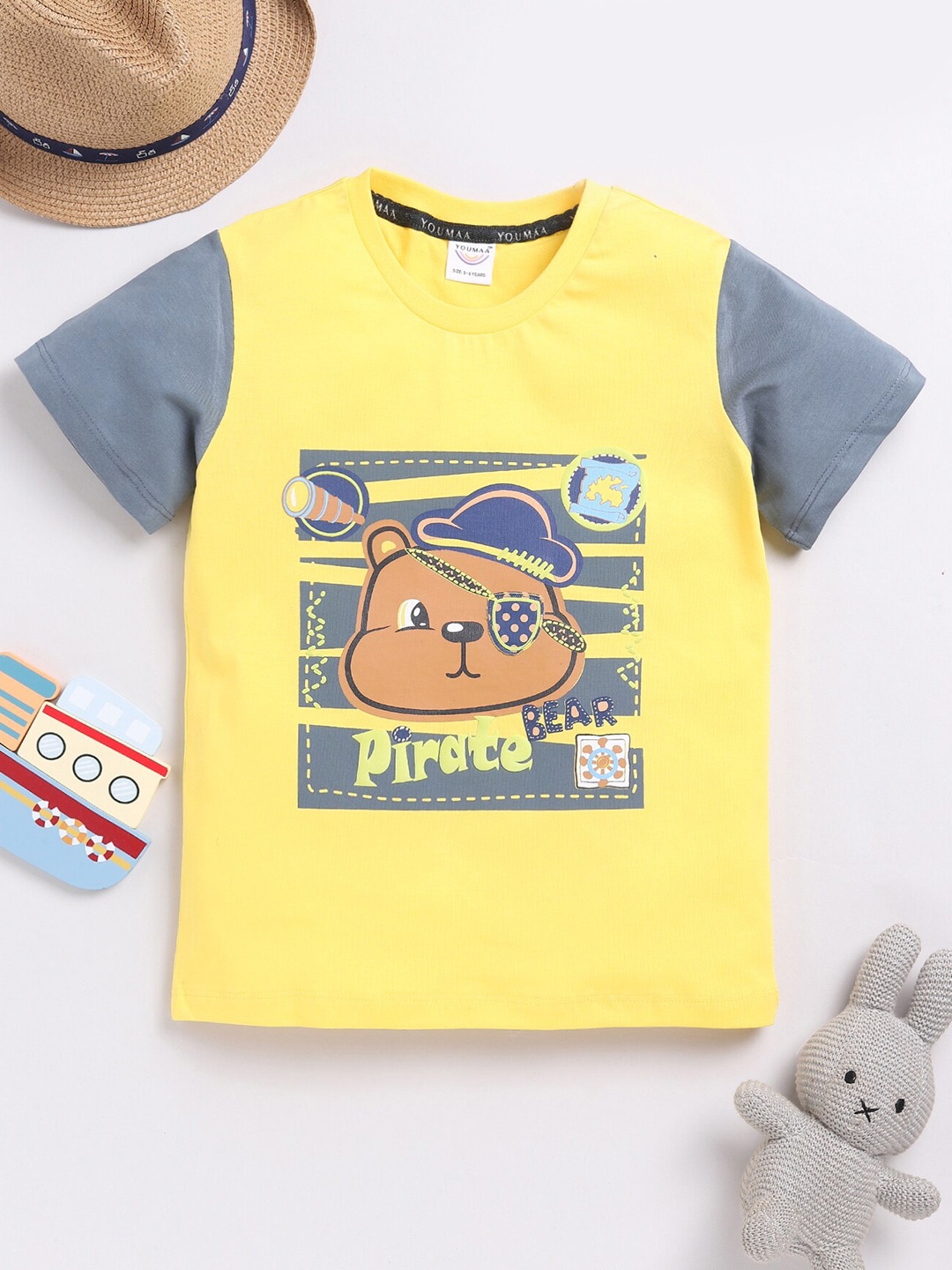 

YOUMAA Boys Printed Pure Cotton T-shirt, Yellow