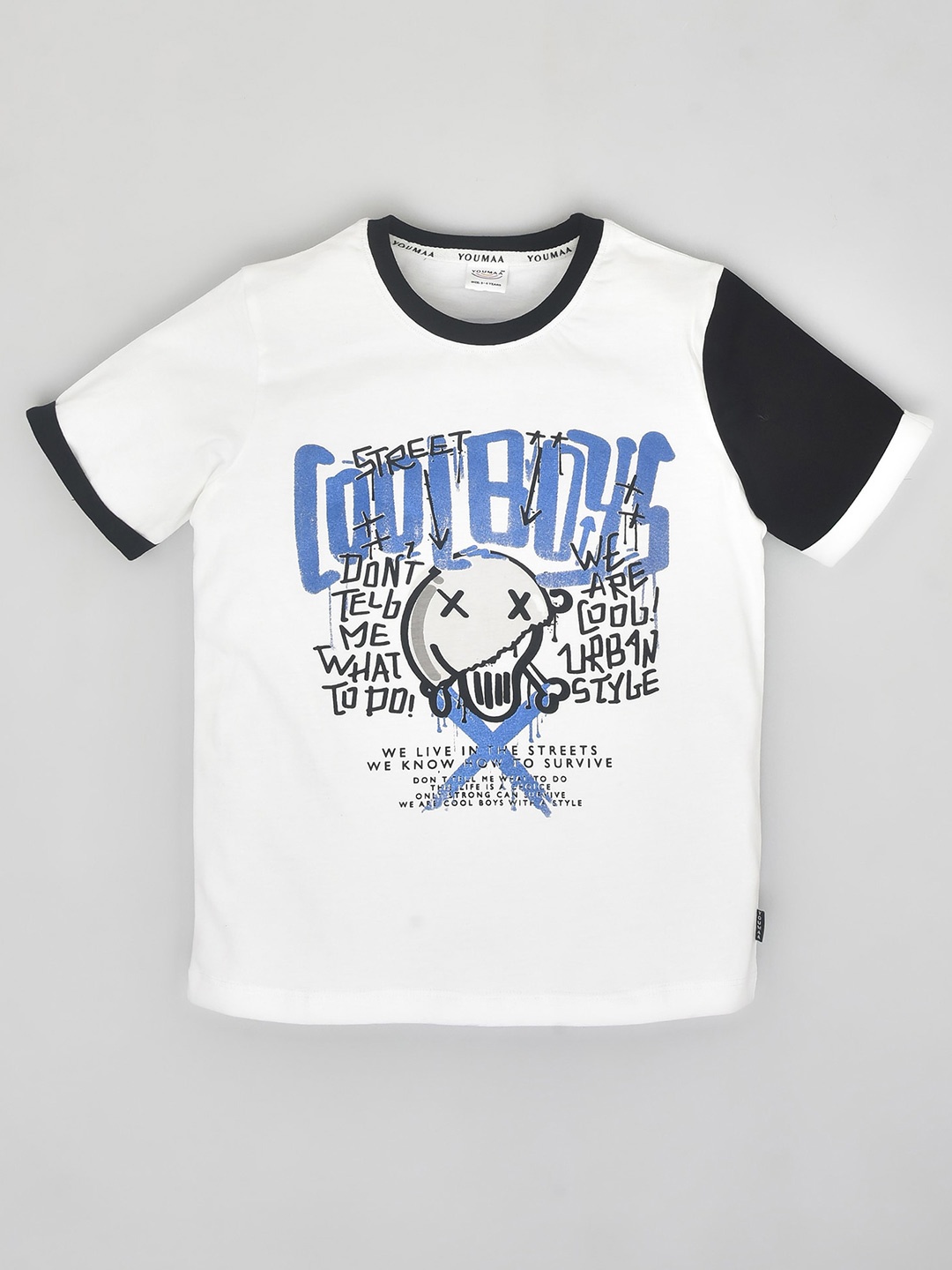 

YOUMAA Boys Printed Pure Cotton T-shirt, White