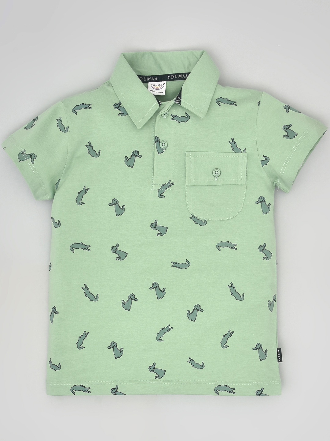 

YOUMAA Boys Printed Polo Collar Pure Cotton T-shirt, Green