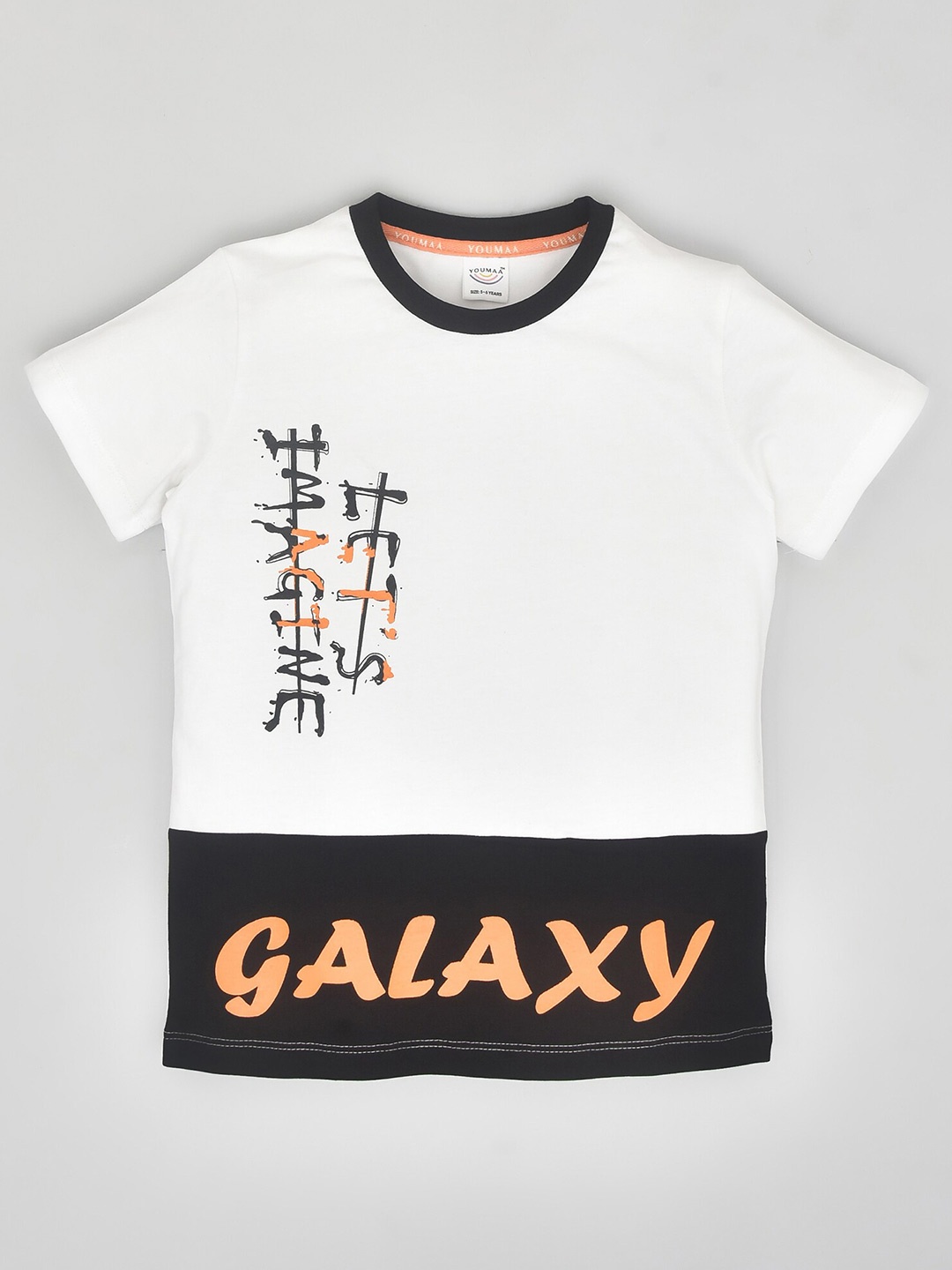 

YOUMAA Boys Typography Printed Pure Cotton T-shirt, White