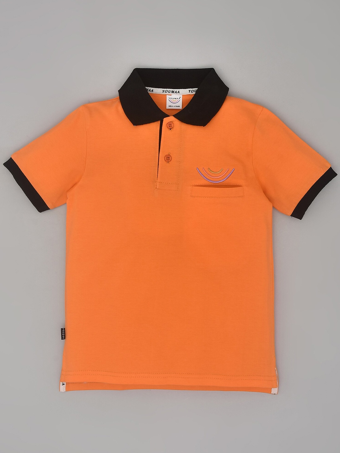 

YOUMAA Boys Polo Collar Pure Cotton Pockets T-shirt, Orange