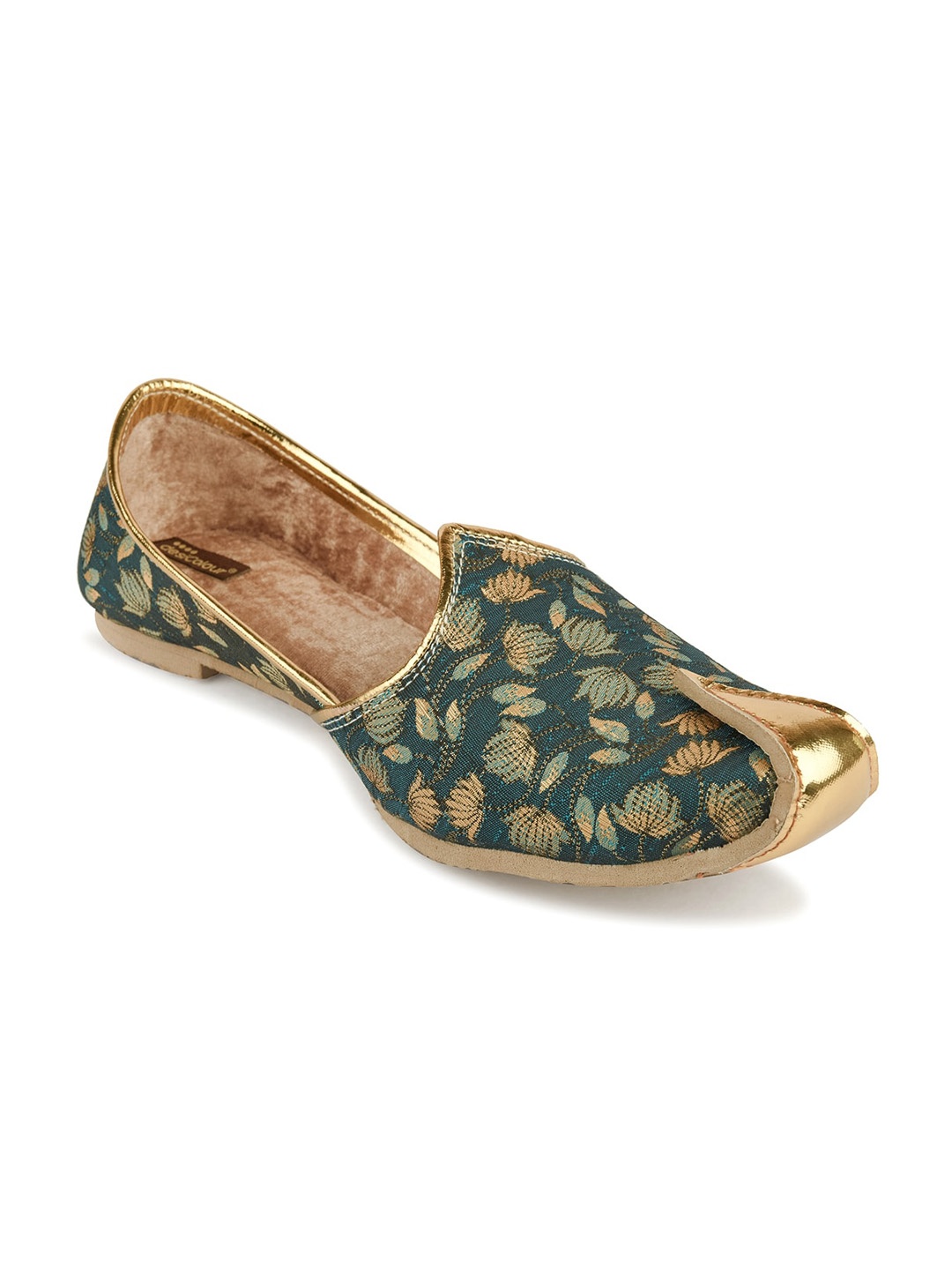 

DESI COLOUR Men Printed Round Toe Mojaris, Green