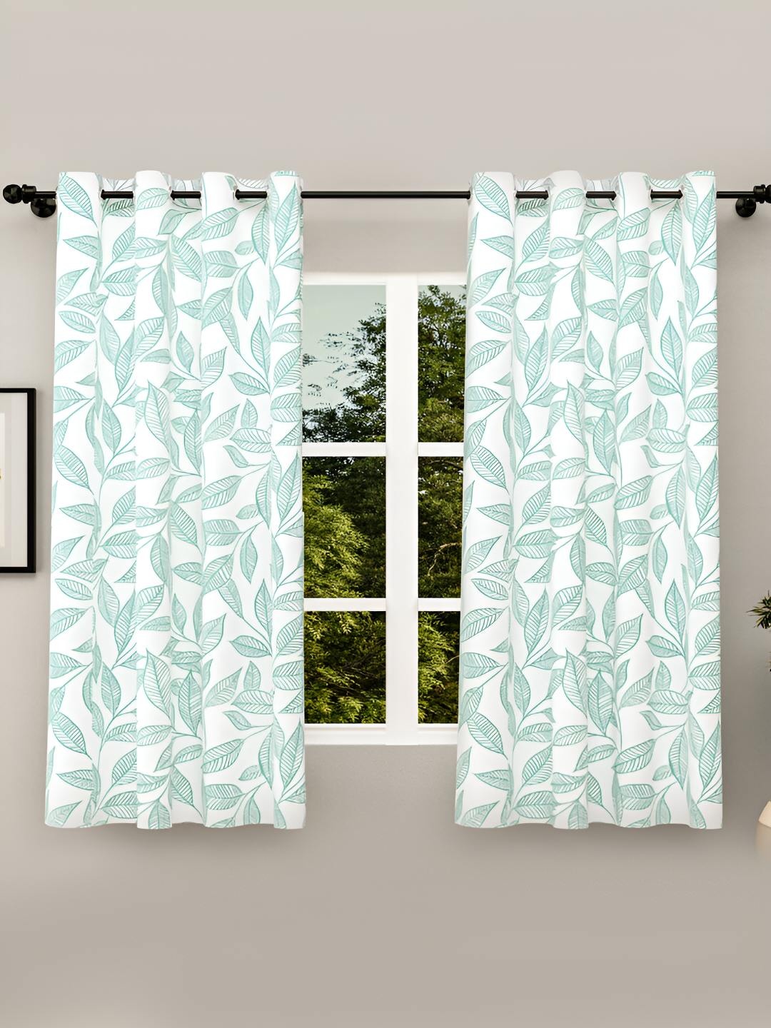 

haus & kinder Blue & White 2 Pieces Floral Pure Cotton Room Darkening Window Curtains