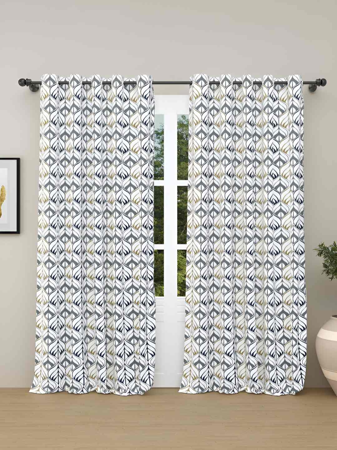 

haus & kinder Grey & White 2 Pieces Floral Pure Cotton Room Darkening Door Curtains