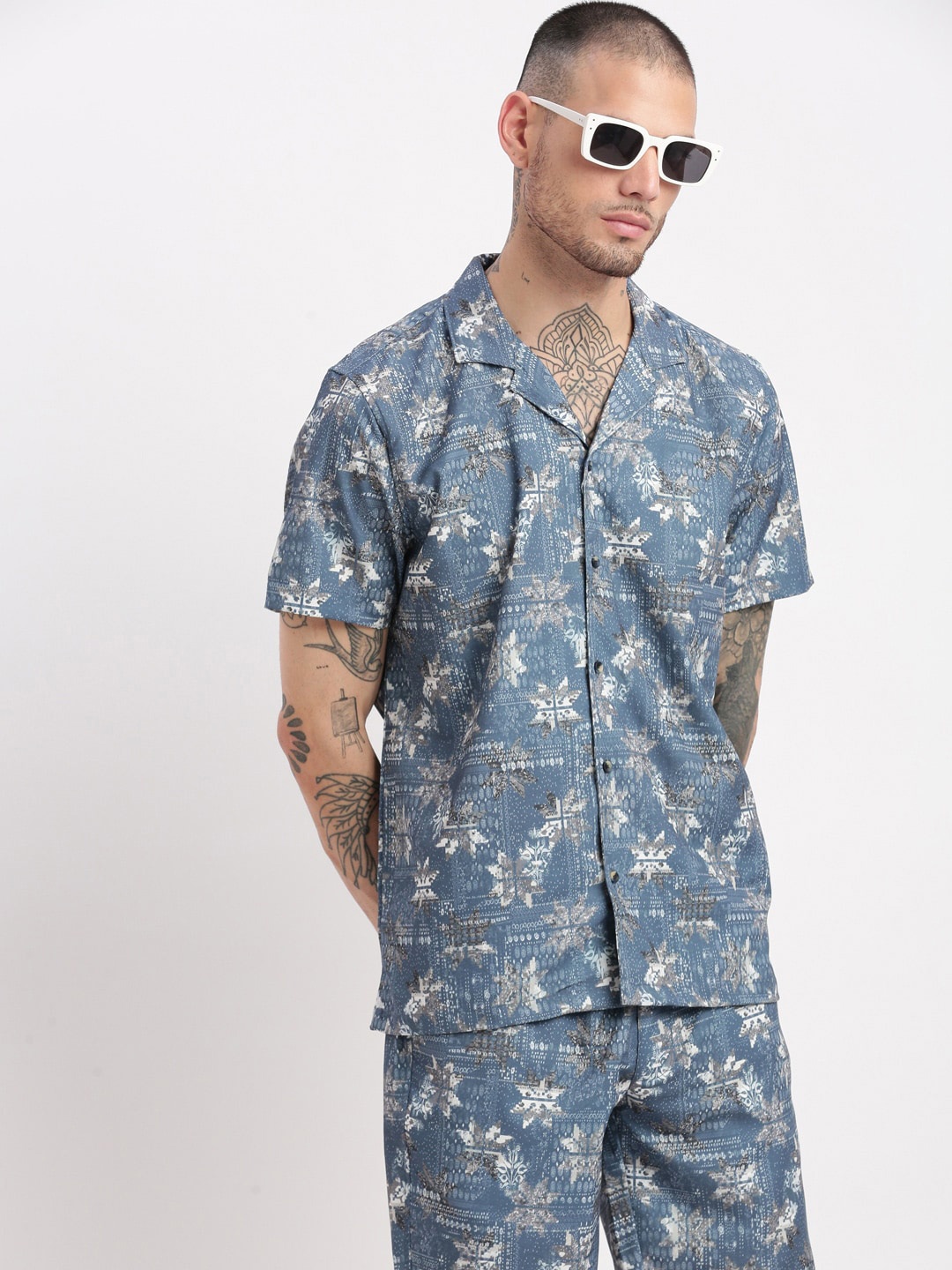 

SHOWOFF Printed Shirt & Shorts Co-Ords Set, Blue