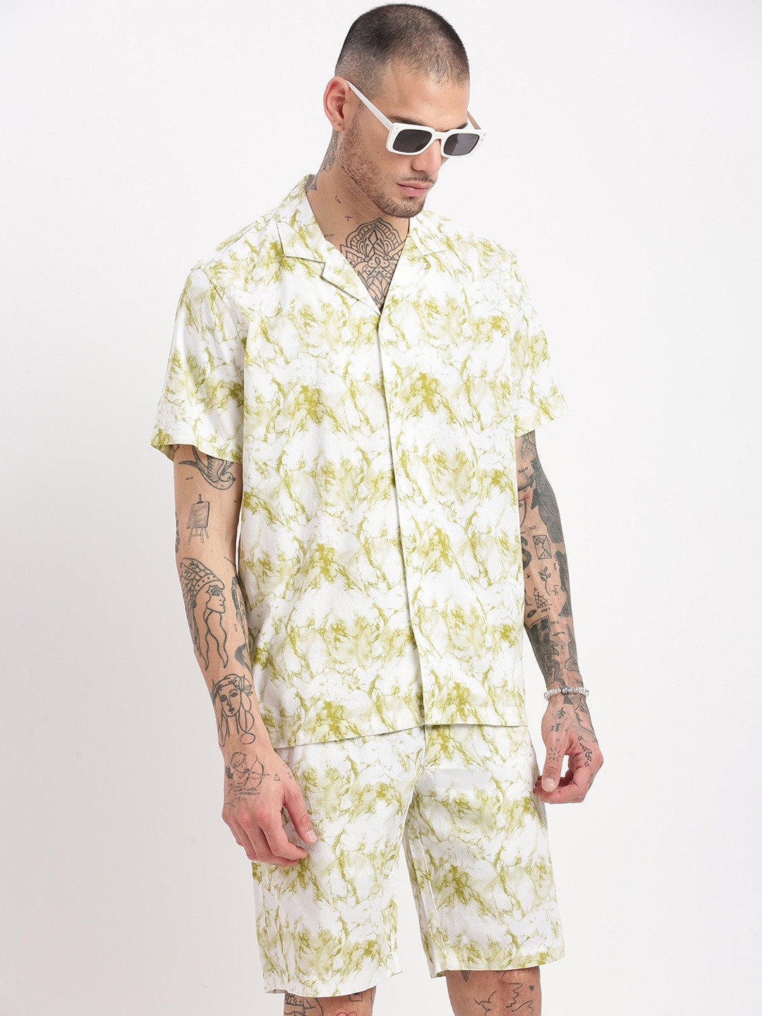 

SHOWOFF Printed Shirt & Shorts Co-Ords Set, White