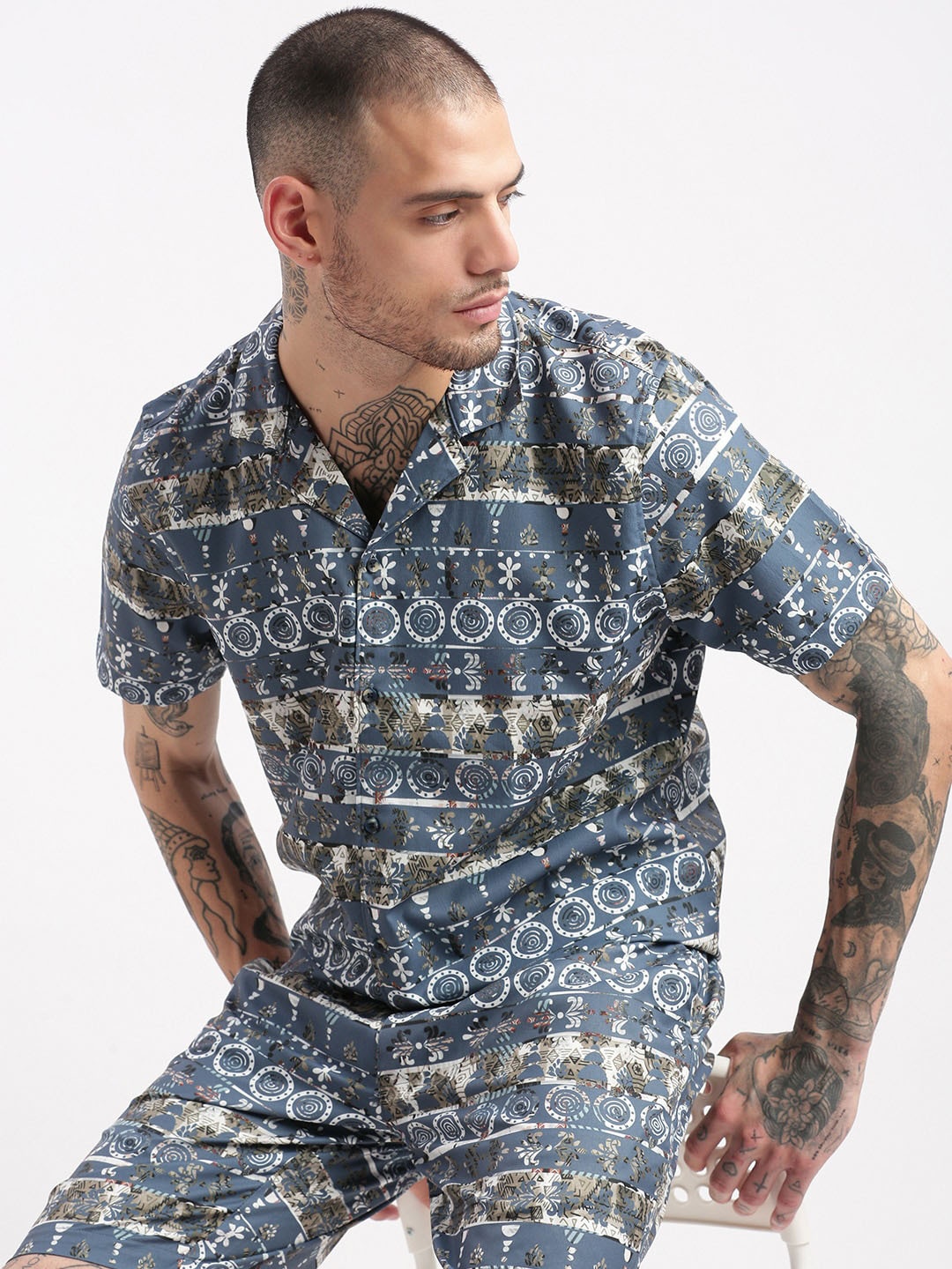 

SHOWOFF Printed Shirt & Shorts Co-Ords Set, Teal