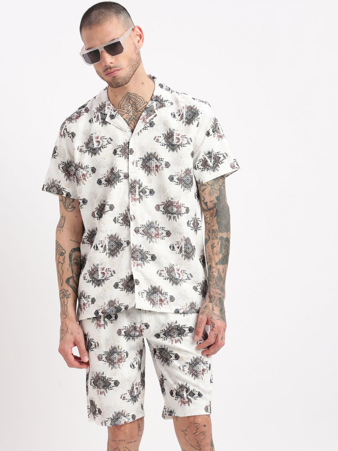 

SHOWOFF Printed Shirt & Shorts Co-Ords Set, White