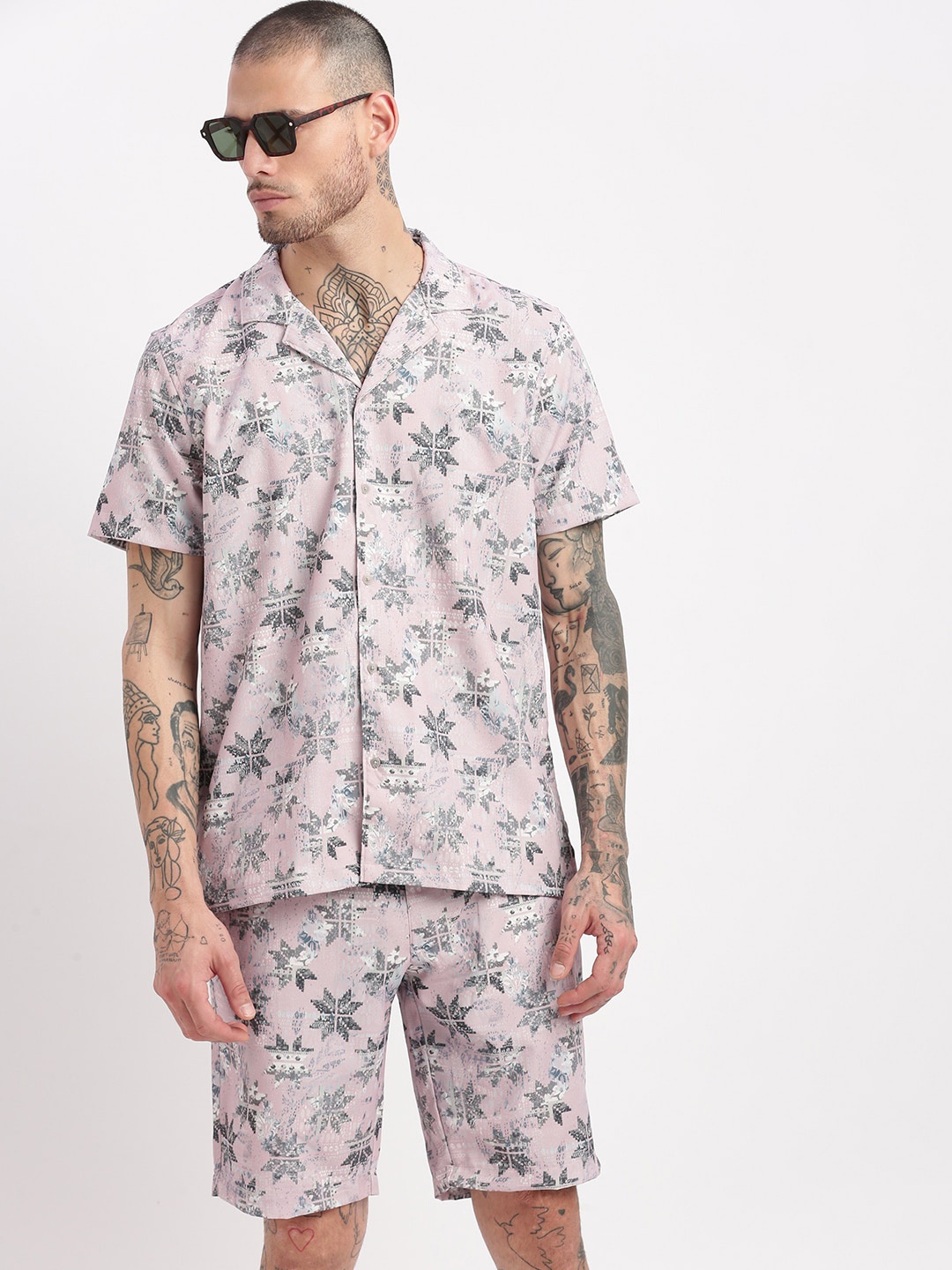 

SHOWOFF Printed Shirt & Shorts Co-Ords Set, Pink