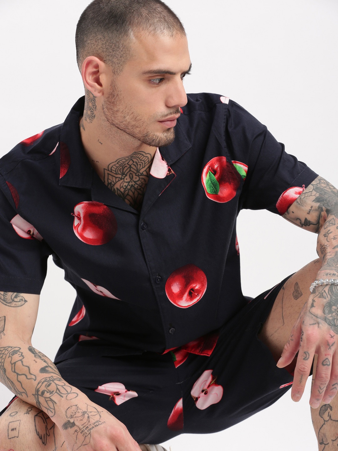 

SHOWOFF Printed Shirt & Shorts Co-Ords Set, Navy blue