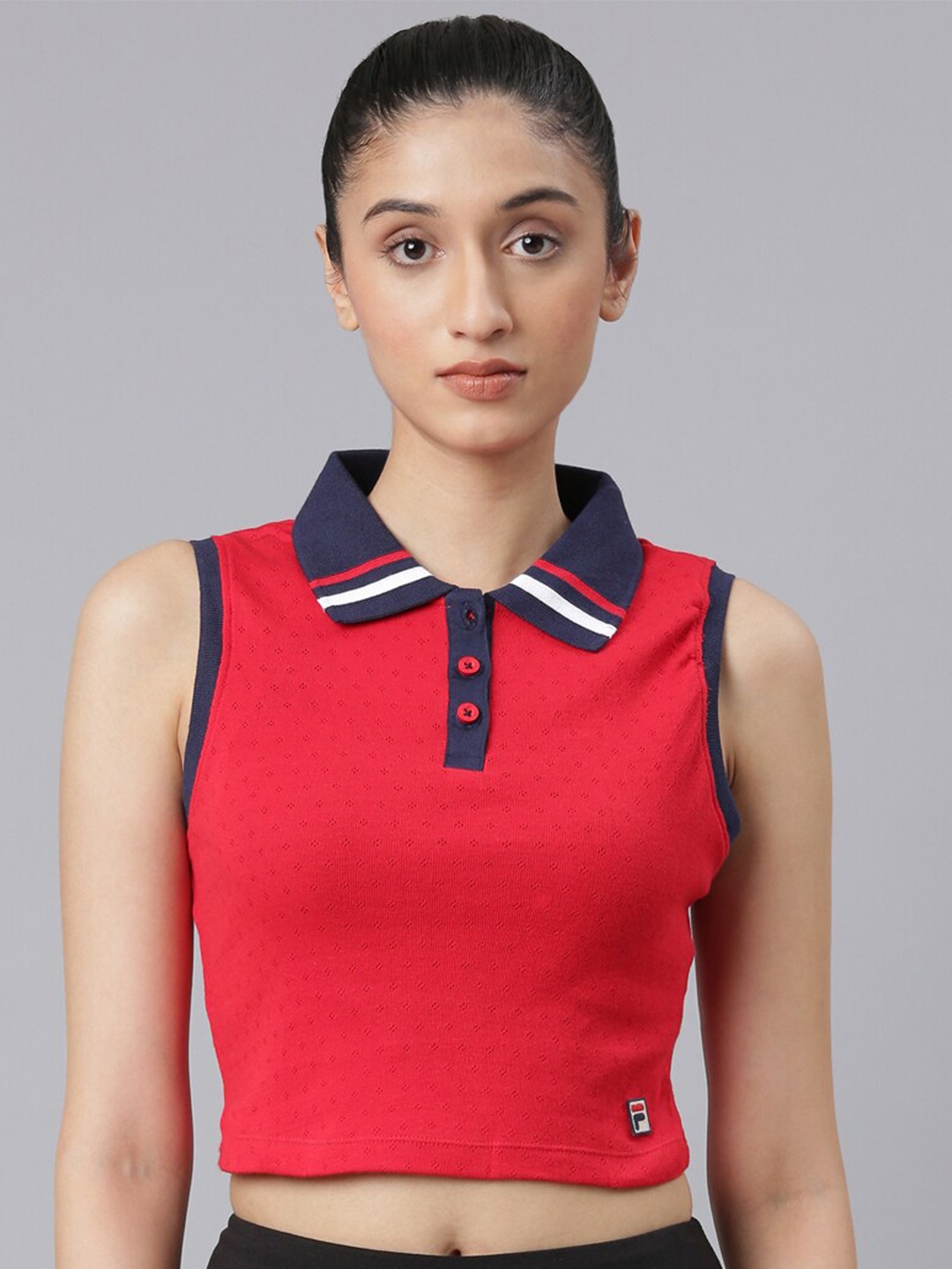 

FILA Polo Collar Cotton Crop T-shirt, Red