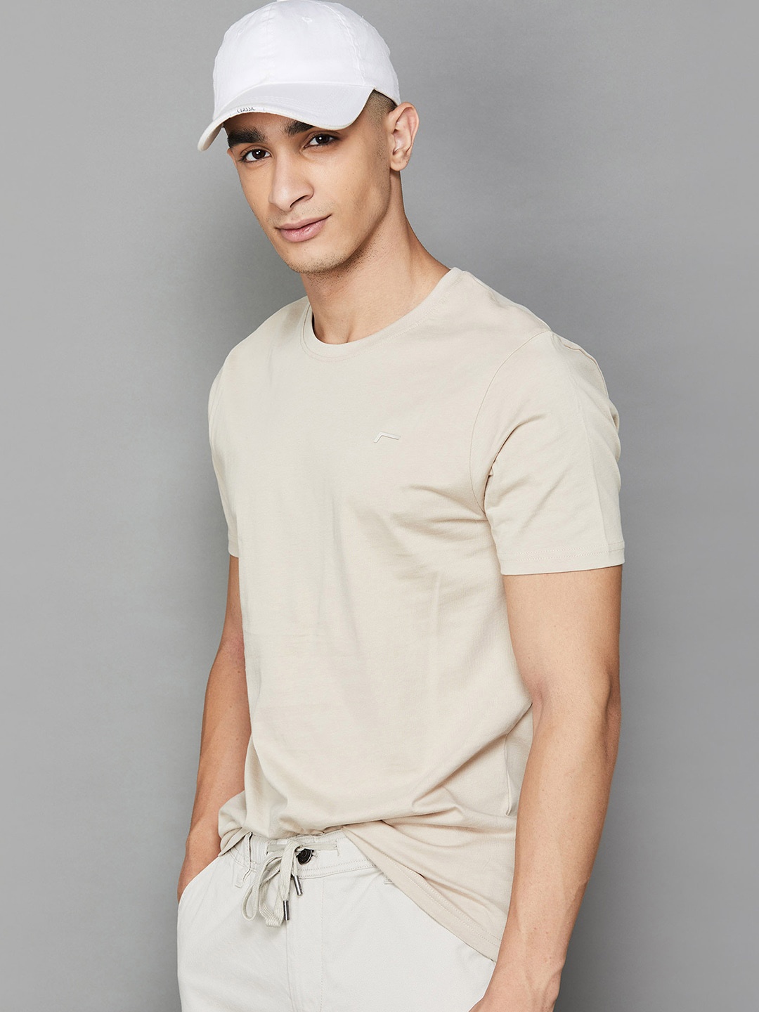 

Fame Forever by Lifestyle Round Neck Short Sleeves Cotton T-shirt, Beige