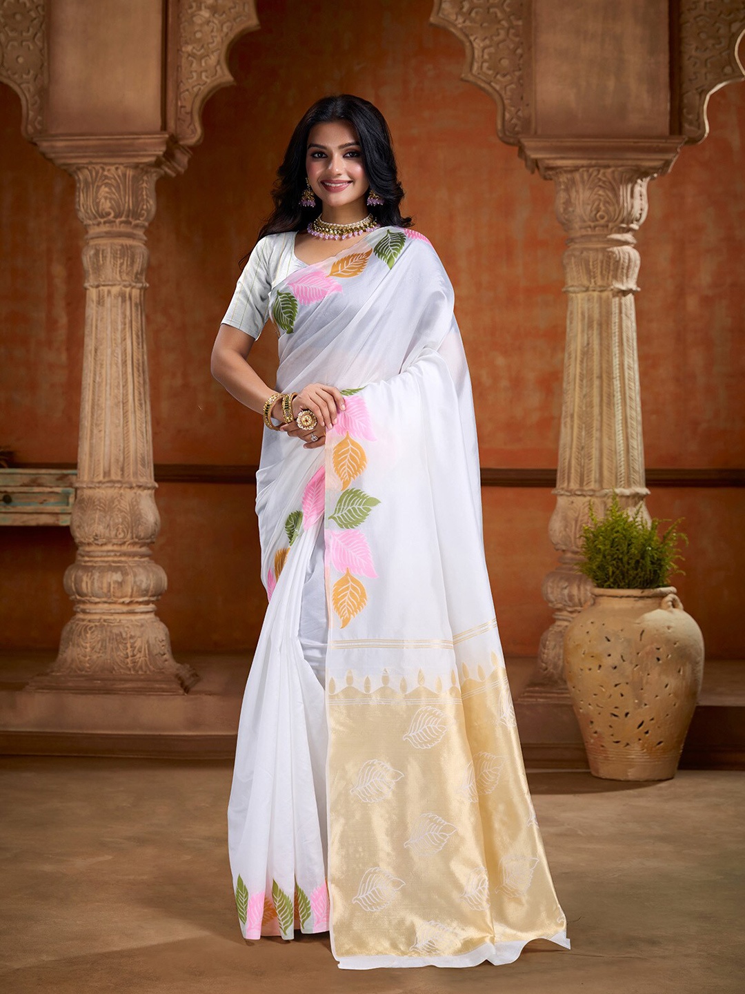 

Mitera Woven Design Zari Art Silk Banarasi Saree, White