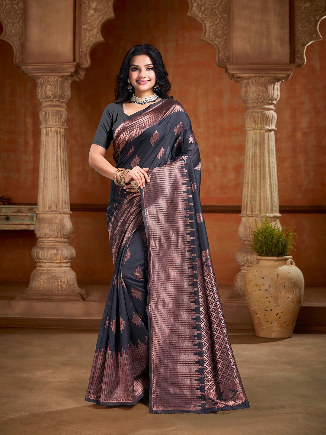 

Mitera Woven Design Zari Art Silk Banarasi Saree, Black
