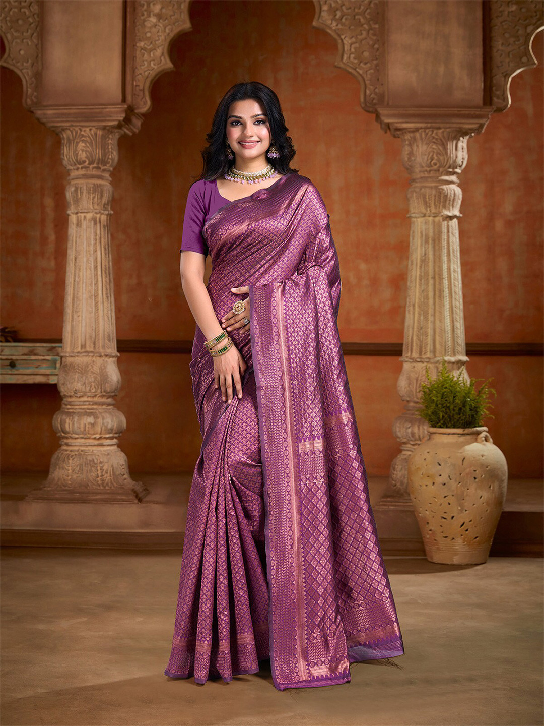 

Mitera Woven Design Zari Art Silk Banarasi Saree, Purple