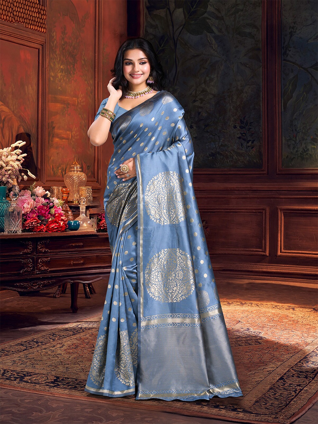 

Mitera Woven Design Zari Art Silk Banarasi Saree, Blue