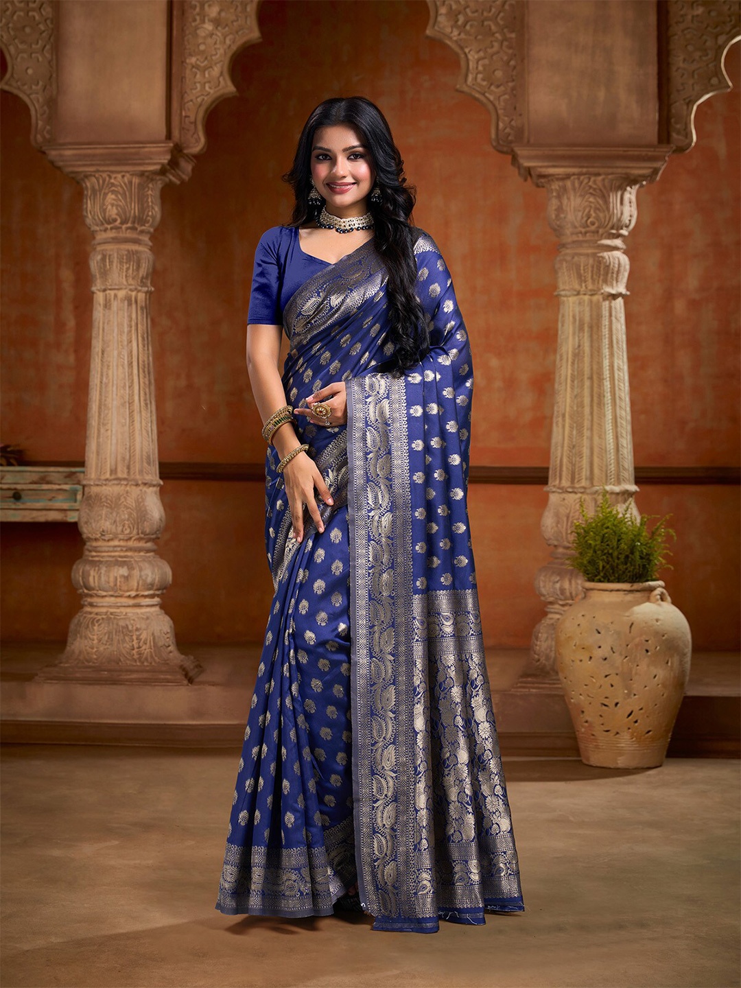 

Mitera Woven Design Zari Art Silk Banarasi Saree, Blue
