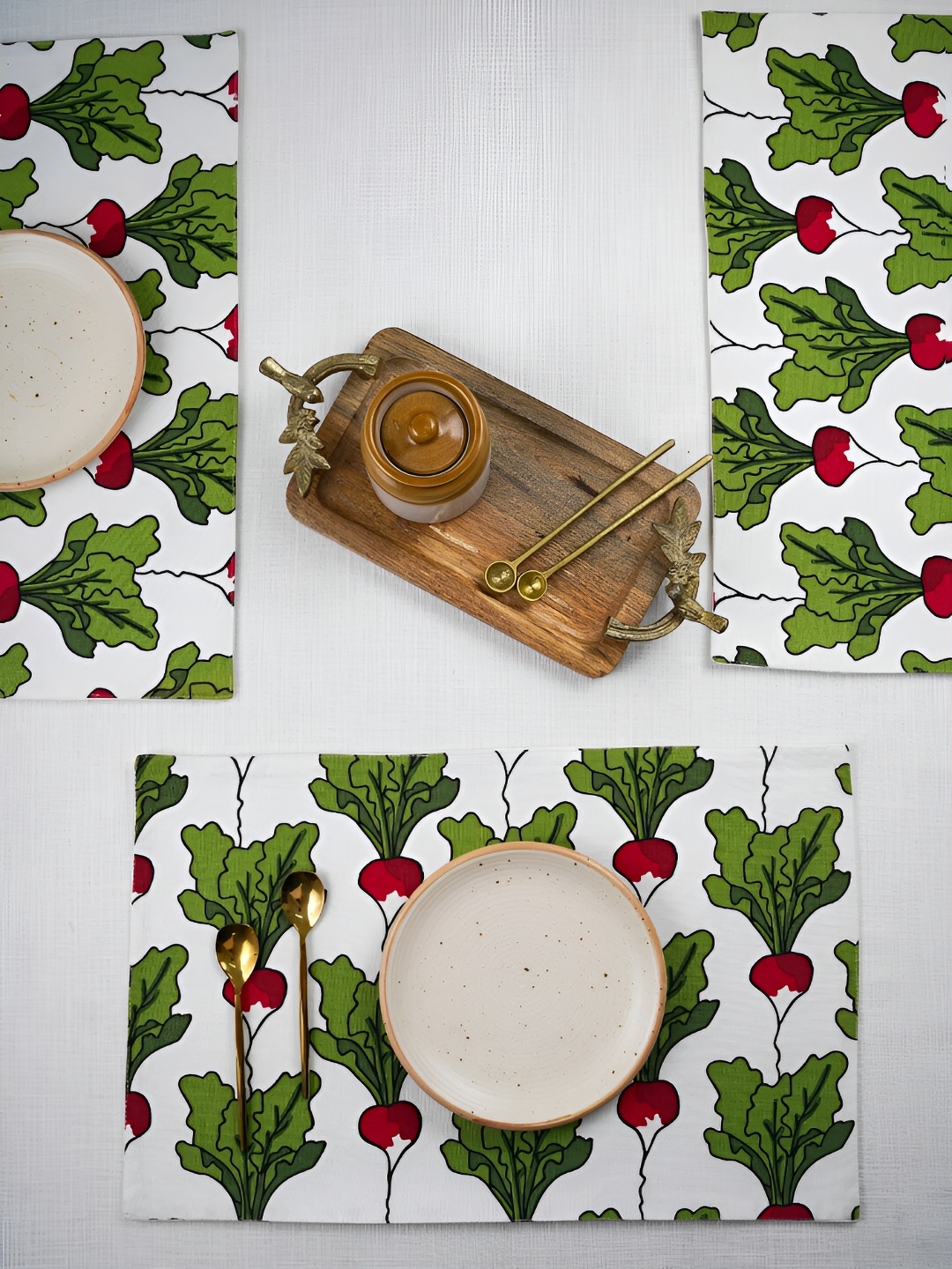 

Ratan Cart Green & White 4 Pieces Printed Rectangle Cotton Table Placemats
