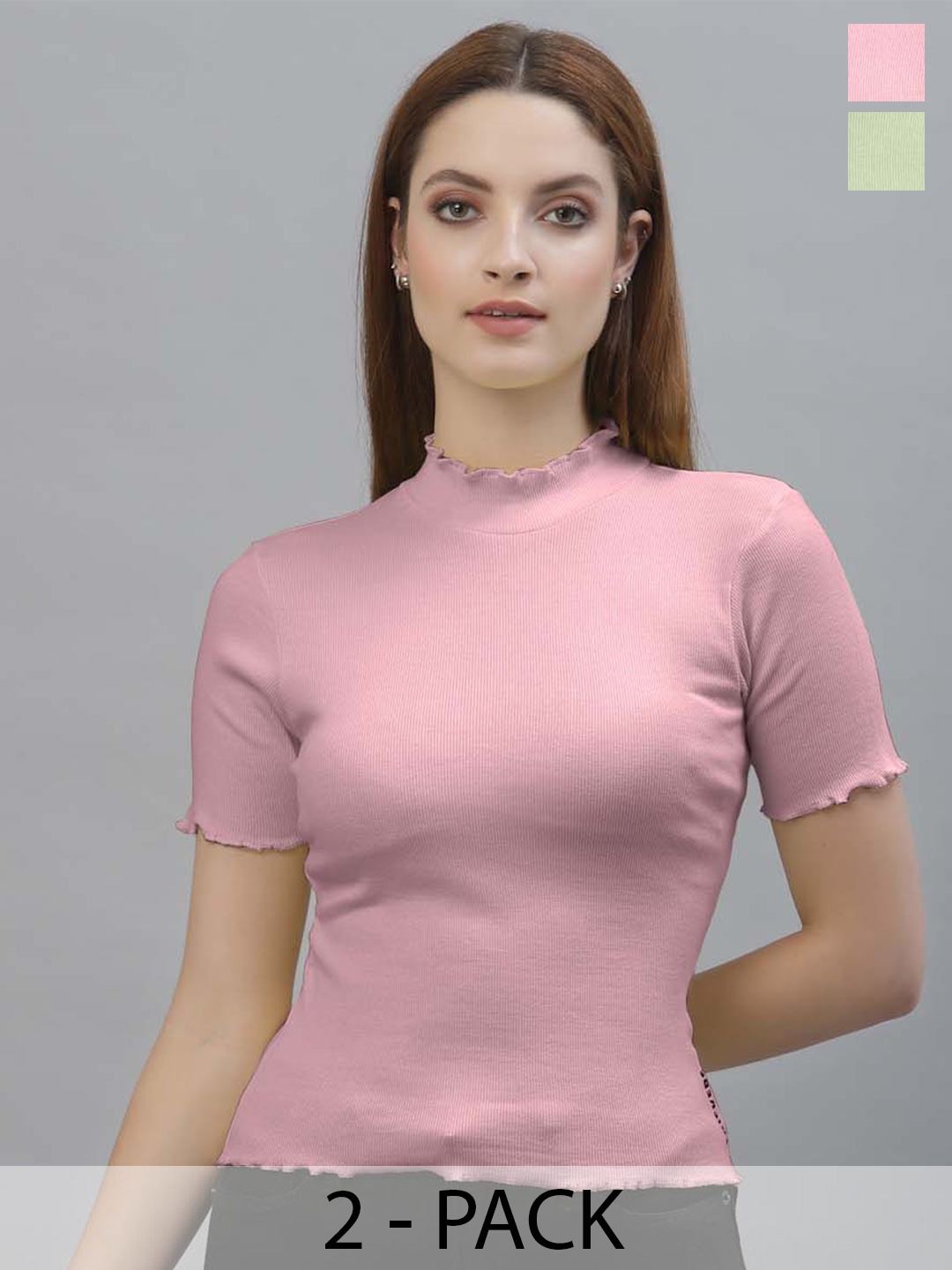 

Friskers Pack Of 2 High Neck Fitted Top, Coral
