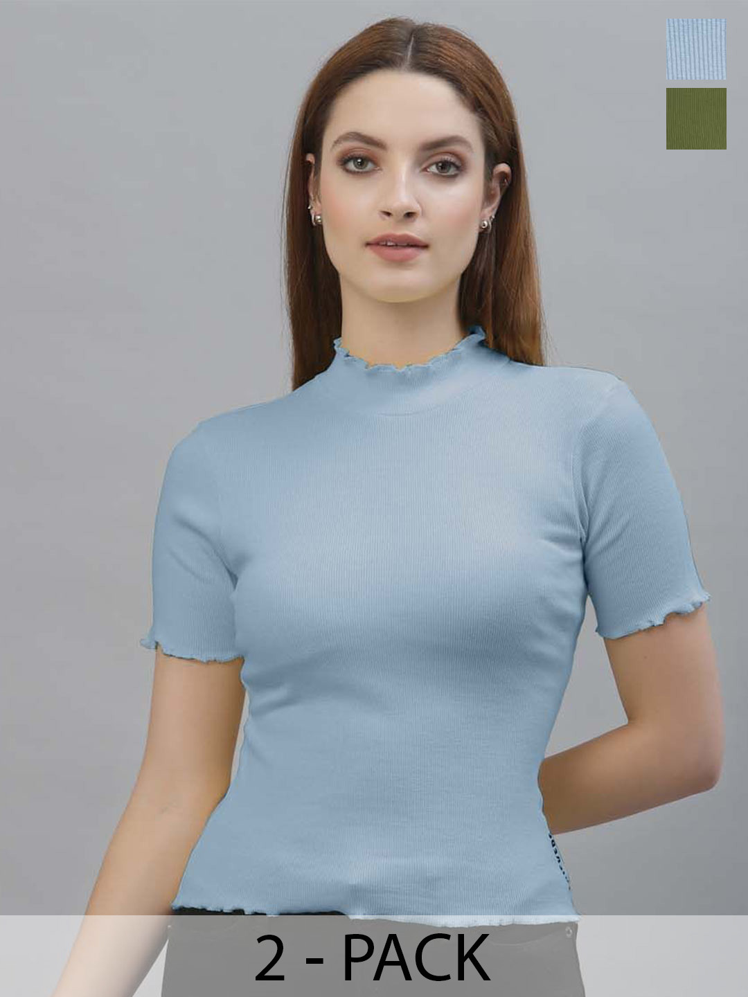 

Friskers Pack Of 2 High Neck Top, Turquoise blue