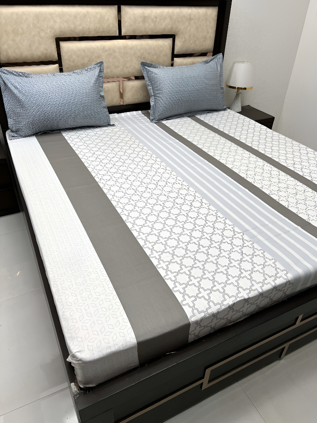 

Pure Decor White & Grey Ethnic Motifs 300 TC King Bedsheet with 2 Pillow Covers