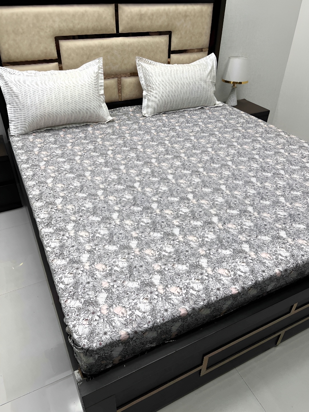 

Pure Decor Cotton King Size Double Bed Bedsheet With 2 Pillow Covers 2.74m X 2.74m, Grey