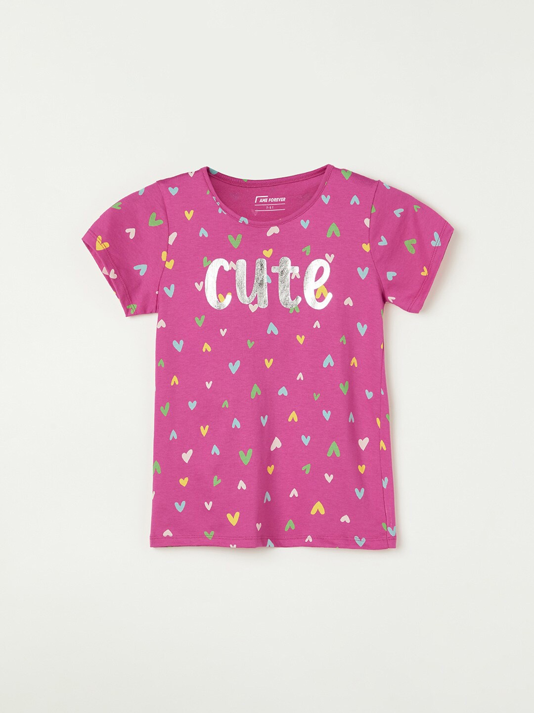 

Fame Forever by Lifestyle Girls Geometric Printed Round Neck Short Sleeves Cotton T-shirt, Pink