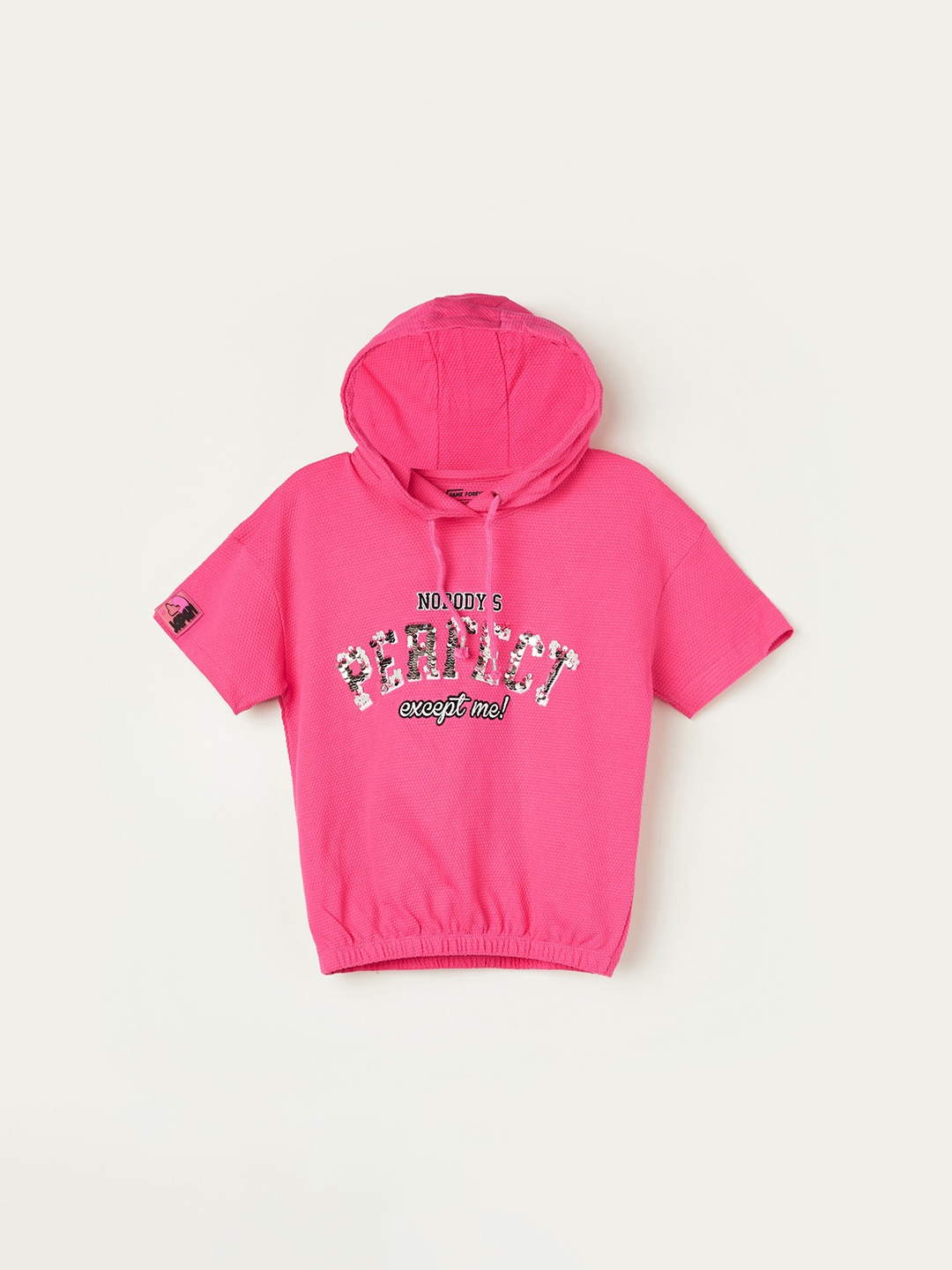 

Fame Forever by Lifestyle Girls Typography Printed Pure Cotton Hooded T-shirt, Pink
