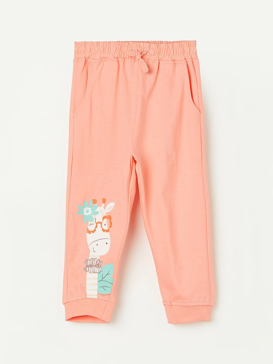 

Juniors by Lifestyle Girls Graphic Printed Pure Cotton Joggers, Peach
