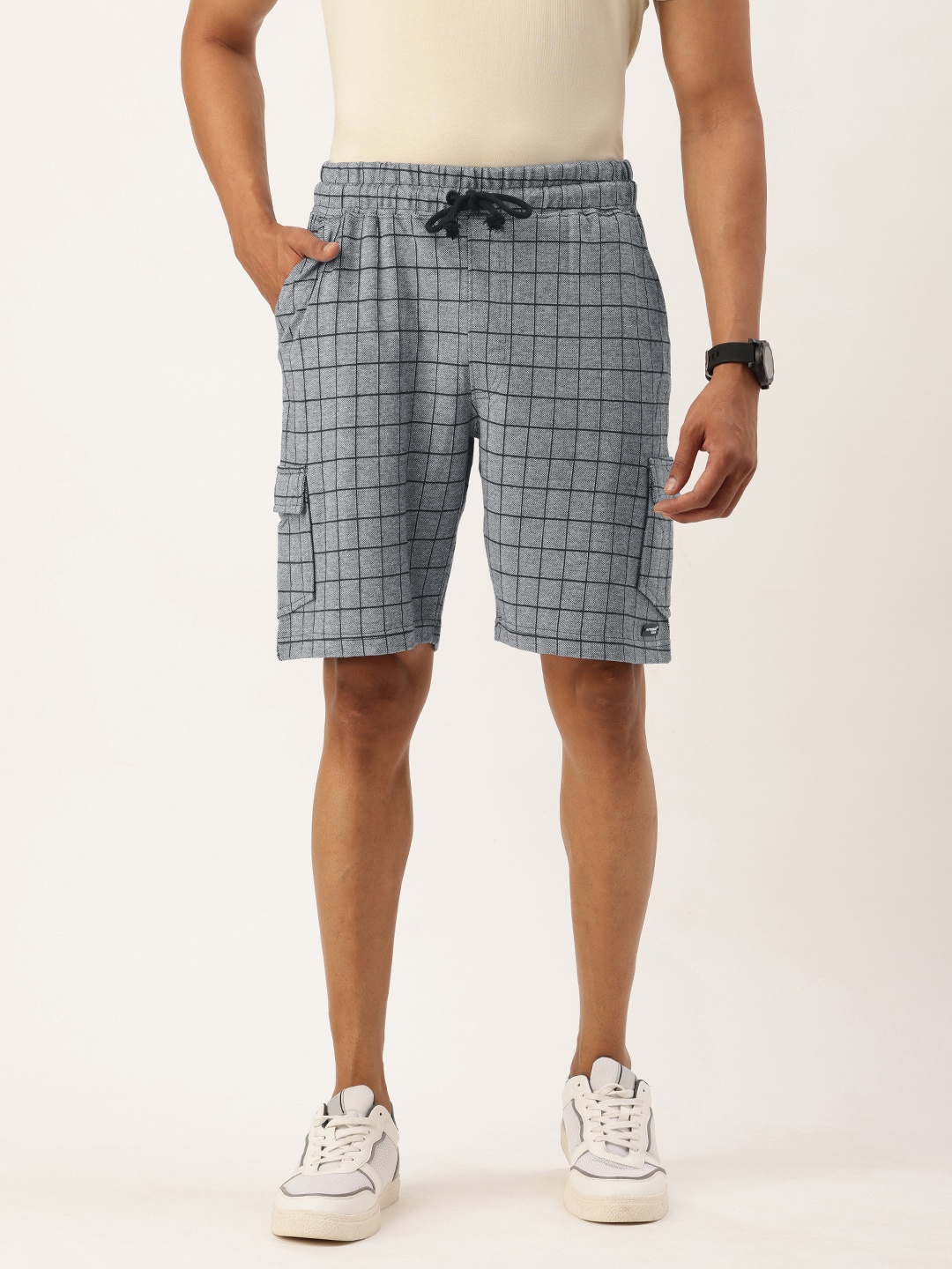 

ARISE Men Checked Cargo Shorts, Navy blue