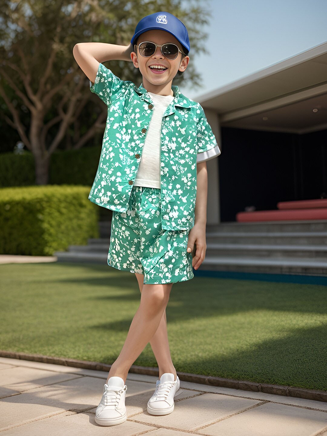 

A.T.U.N. Boys Printed Shirt With Shorts, Green