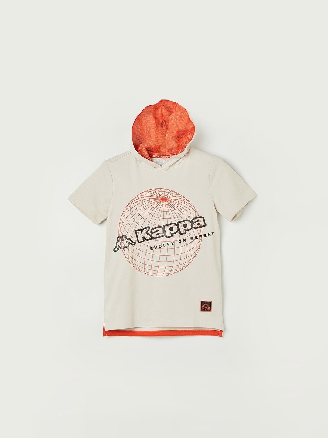 

Kappa Boys Typography Printed Hood Cotton T-shirt, Off white