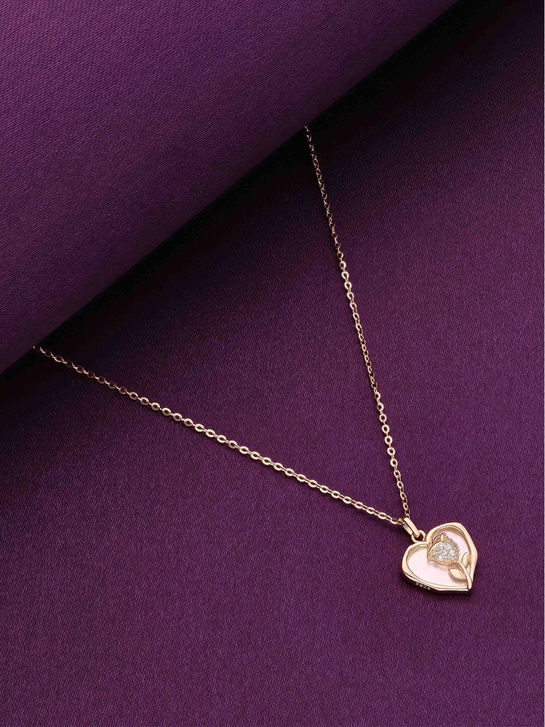 

KAI JEWEL Sterling Silver Rose Gold-Plated Cubic Zirconia Studded Chain