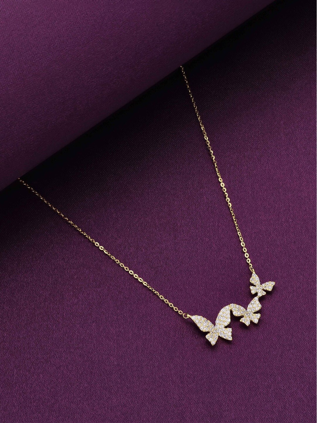 

KAI JEWEL Sterling Silver Gold-Plated Cubic Zirconia Studded Butterfly Chain