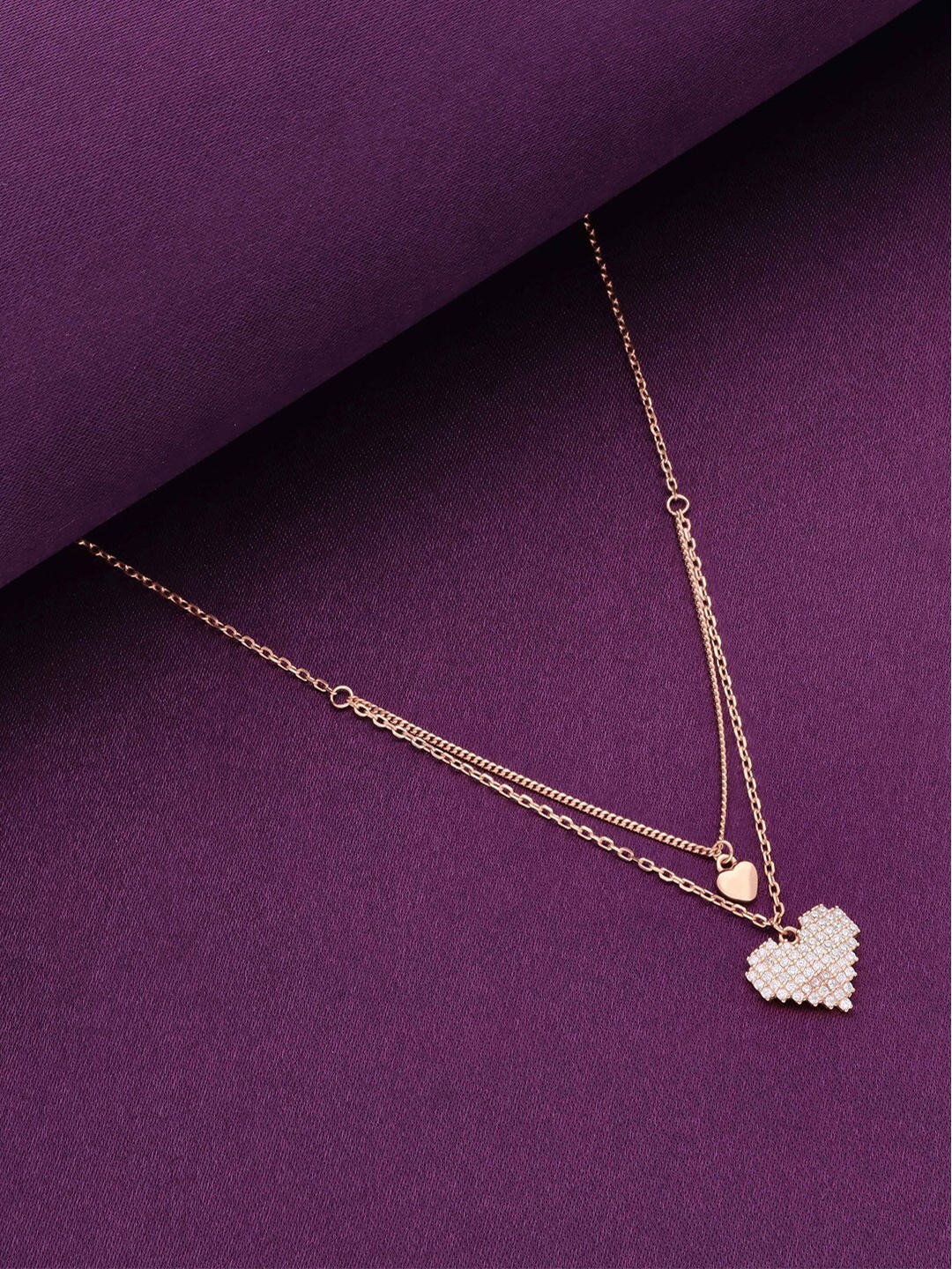 

KAI JEWEL Sterling Silver Rose Gold-Plated Cubic Zirconia Studded Layered Necklace
