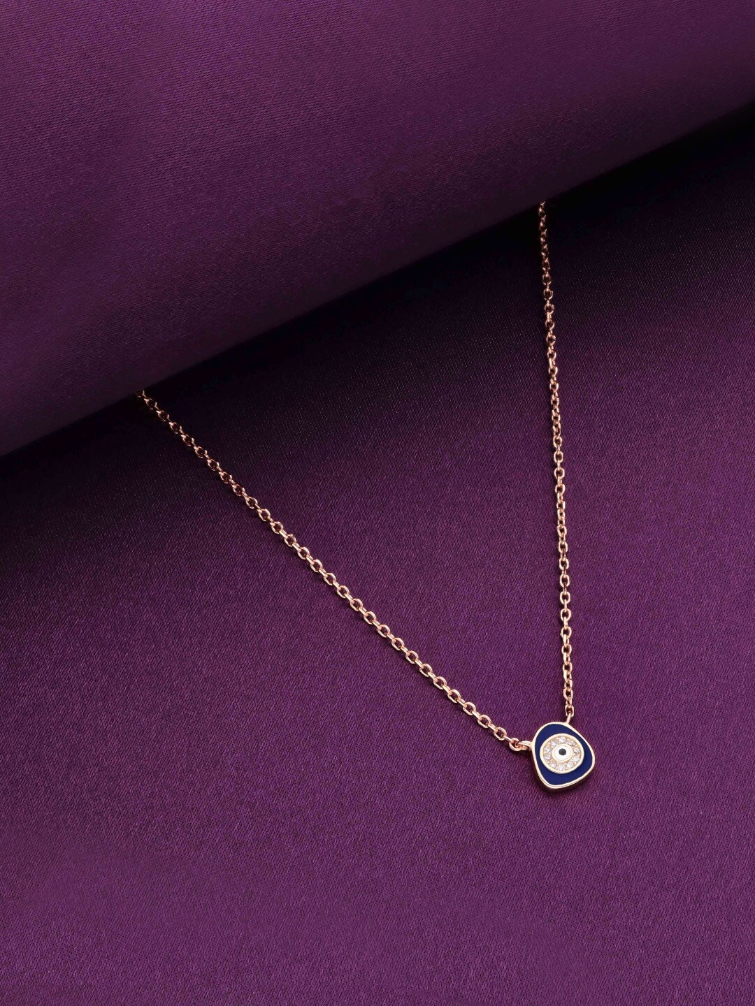 

KAI JEWEL Sterling Silver Rose Gold-Plated Cubic Zirconia Studded Evil Eye Chain