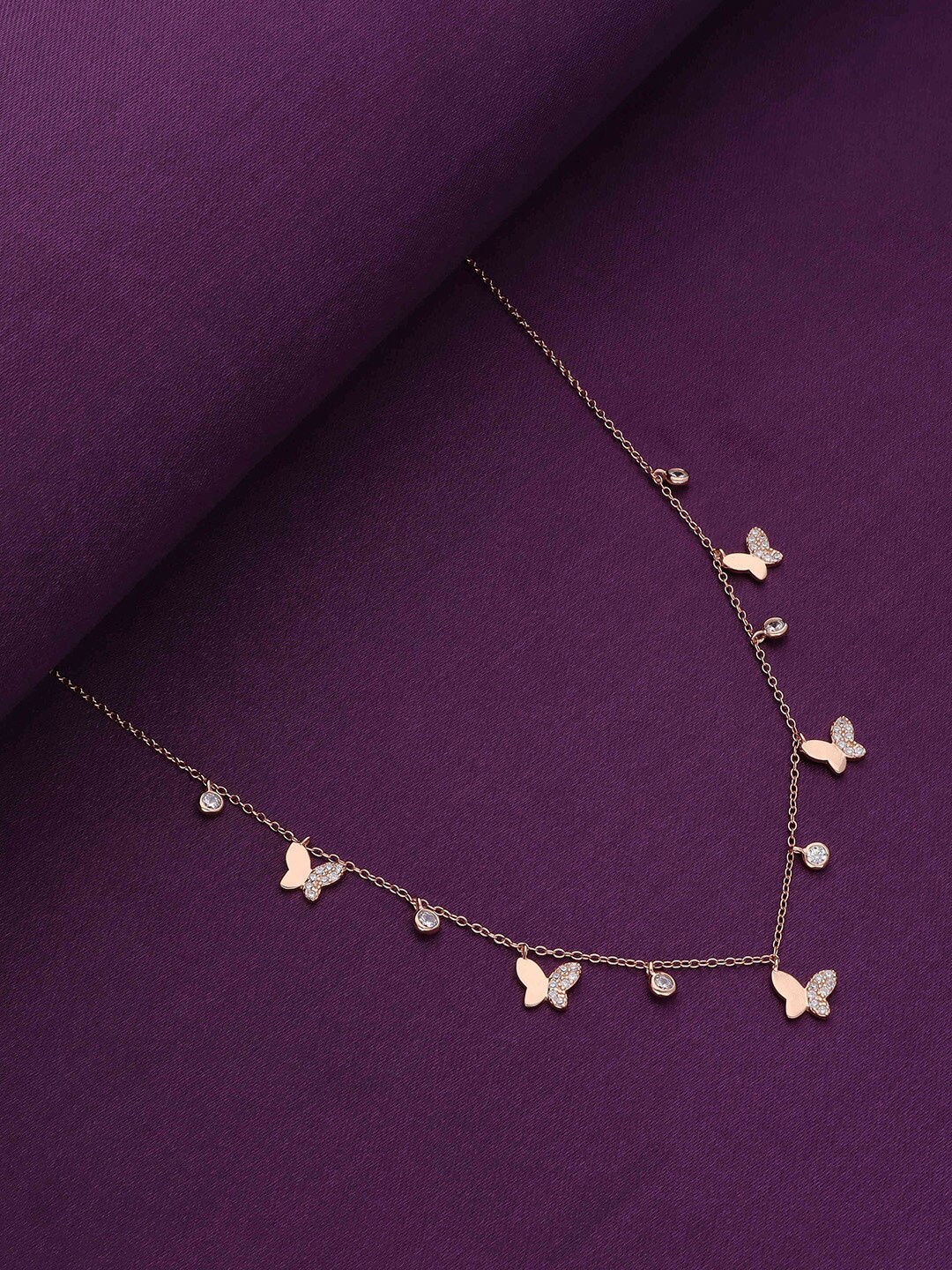

KAI JEWEL Sterling Silver Rose Gold-Plated Cubic Zirconia Studded Butterfly Chain