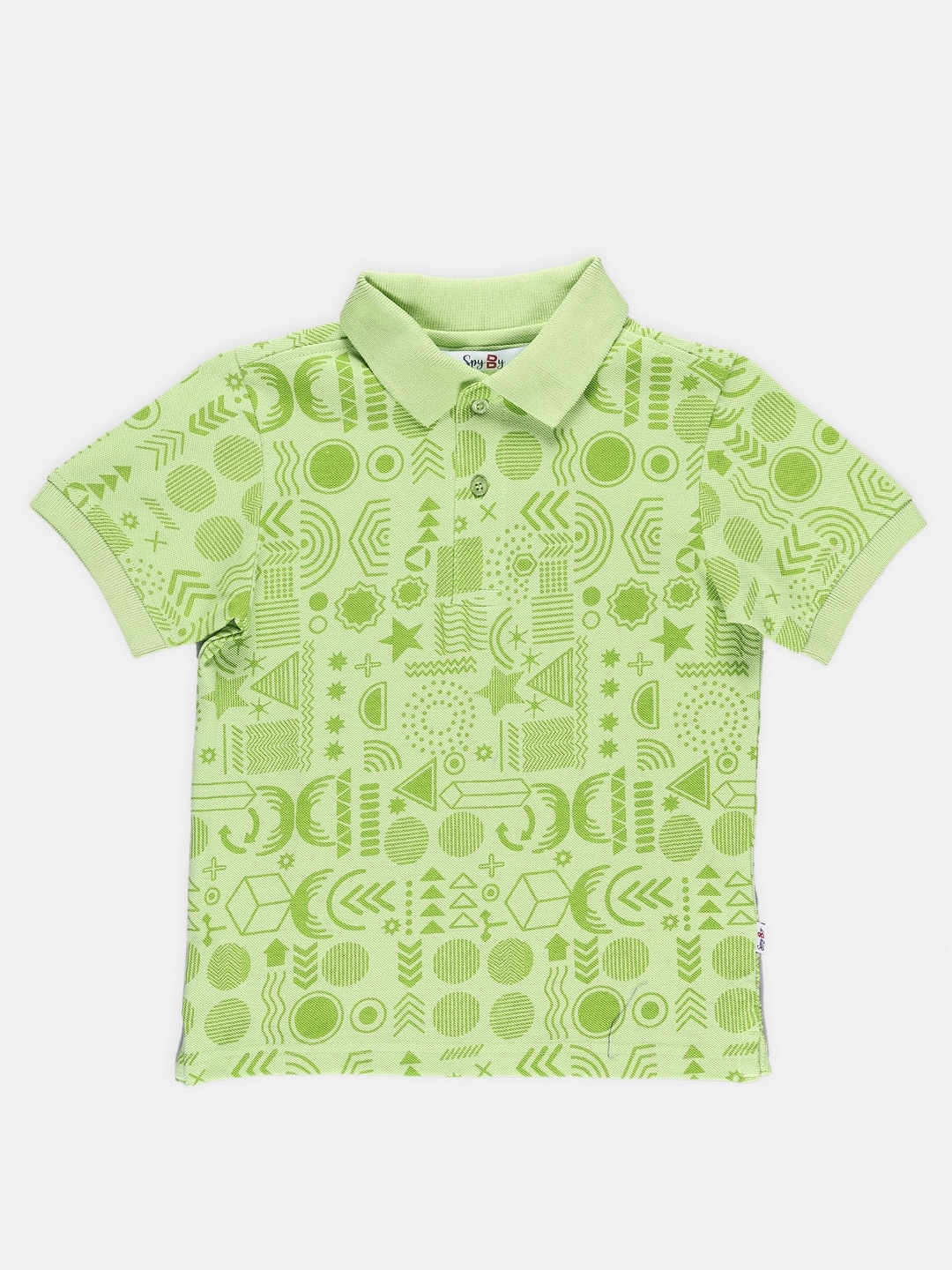 

SPYBY Boys Geometric Printed Polo Collar Cotton Casual T-shirt, Green