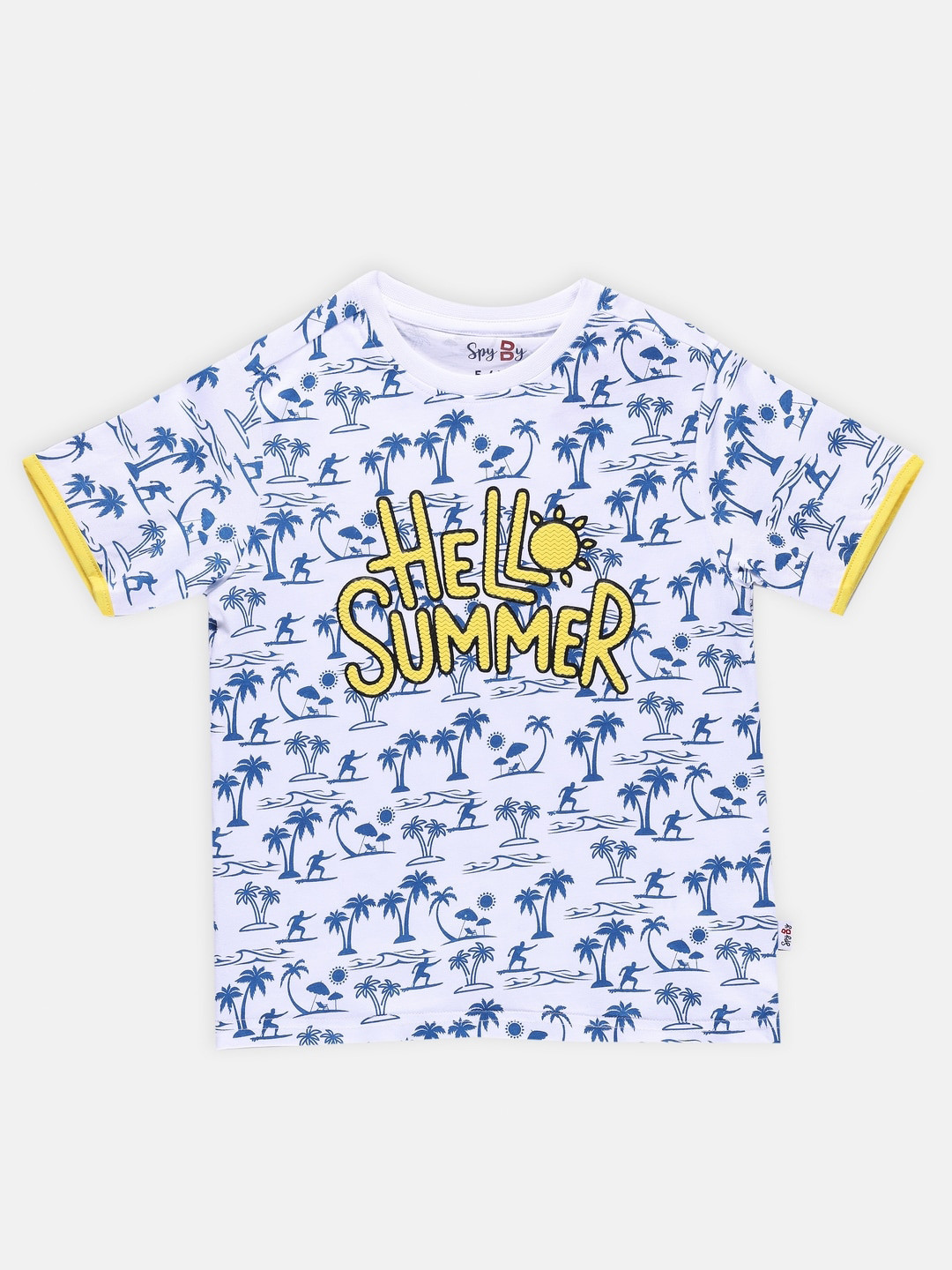 

SPYBY Boys Round Neck Short Sleeves Typography Printed Regular Fit Cotton T-shirt, White