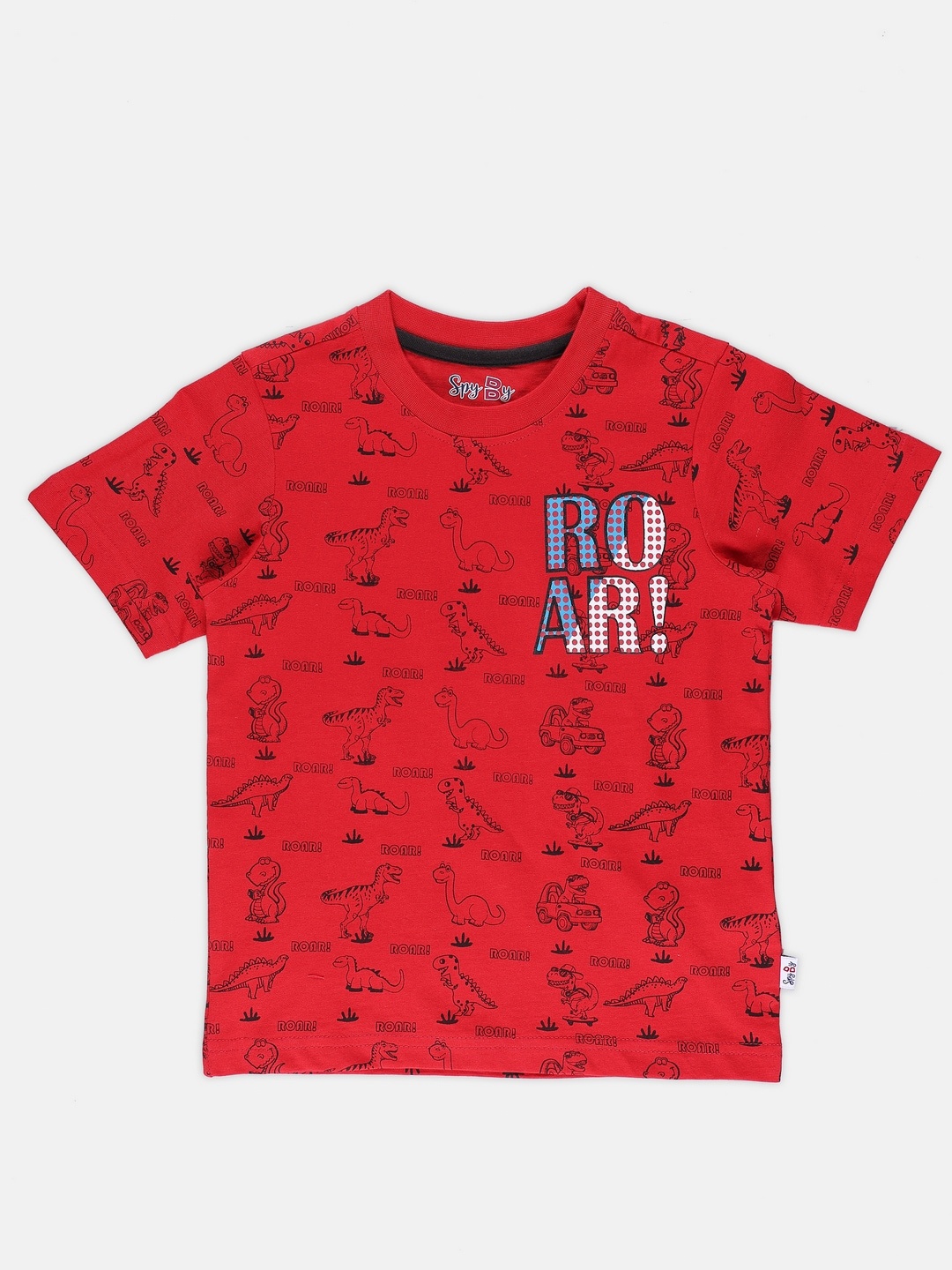 

SPYBY Boys Round Neck Short Sleeves Graphic Printed Regular Fit Cotton T-shirt, Red