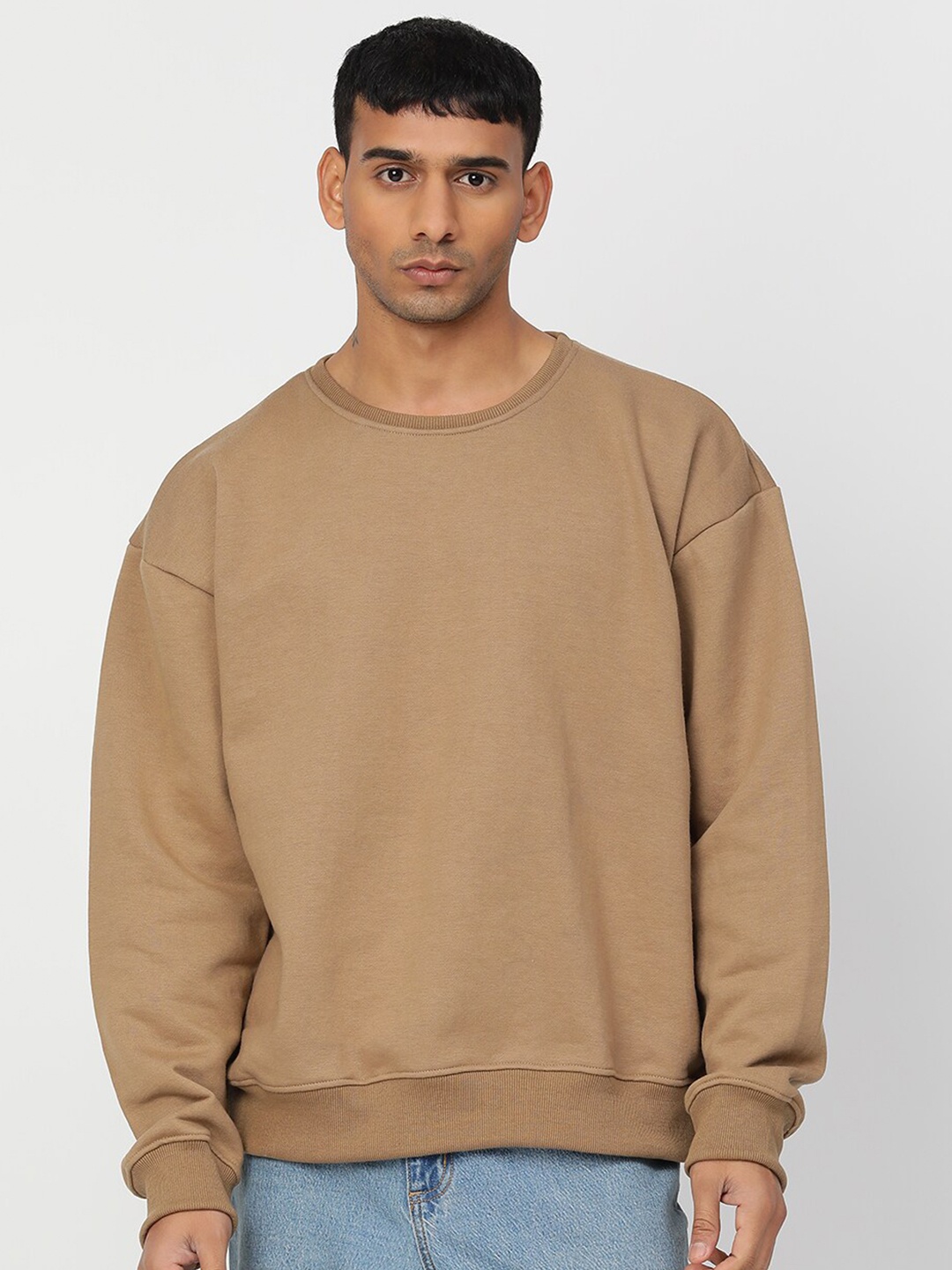 

HEMSTERS Round Neck Cotton Pullover Sweatshirt, Brown