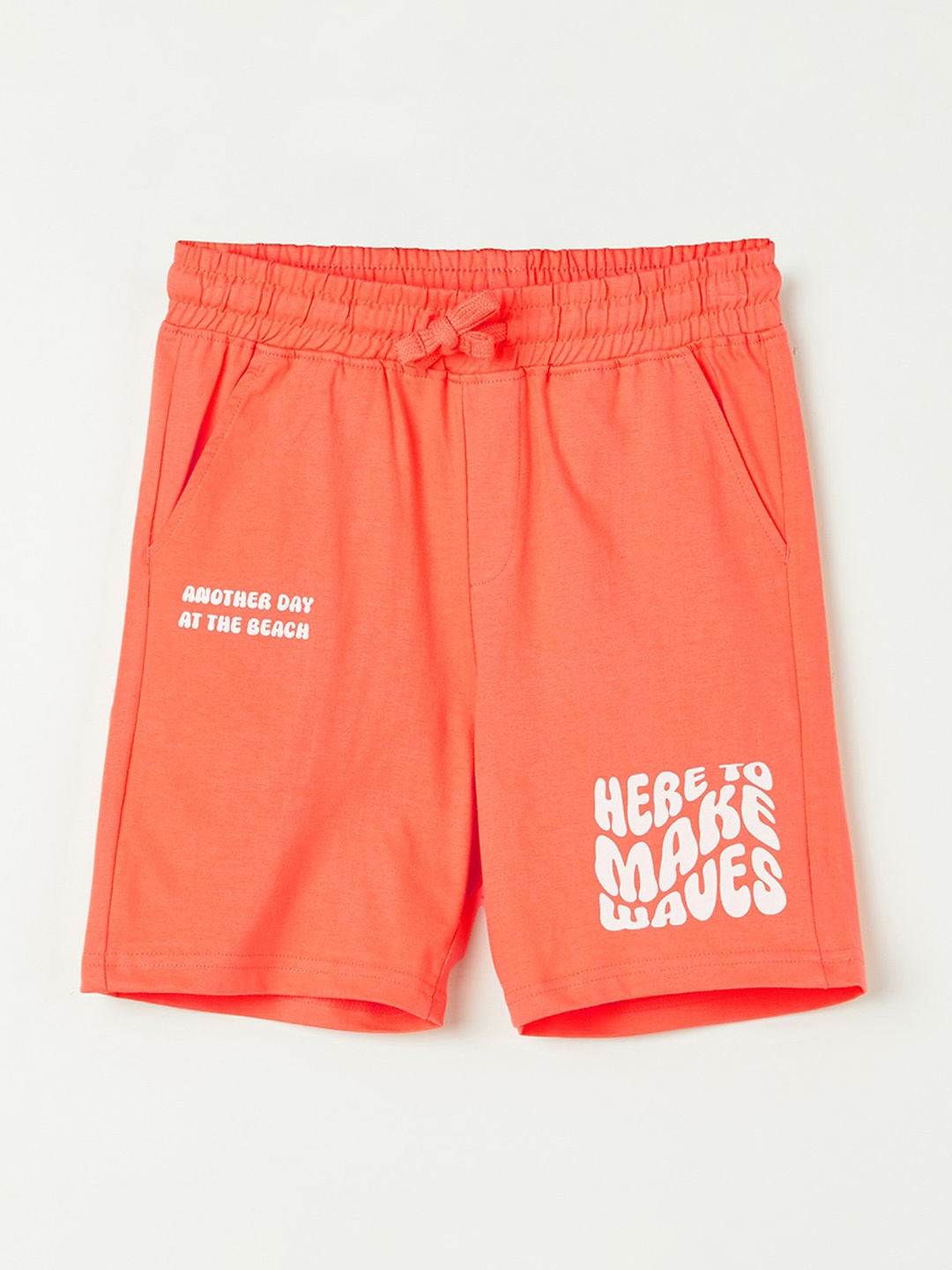 

Fame Forever by Lifestyle Boys Typography Printed Pure Cotton Shorts, Coral