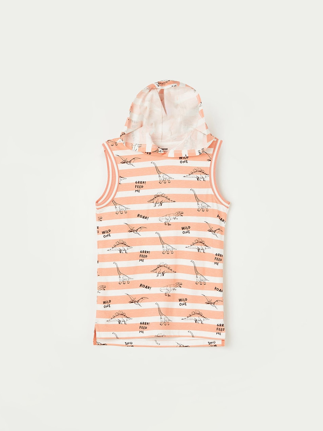 

Fame Forever by Lifestyle Boys Animal Printed Hooded Pure Cotton T-shirt, Peach