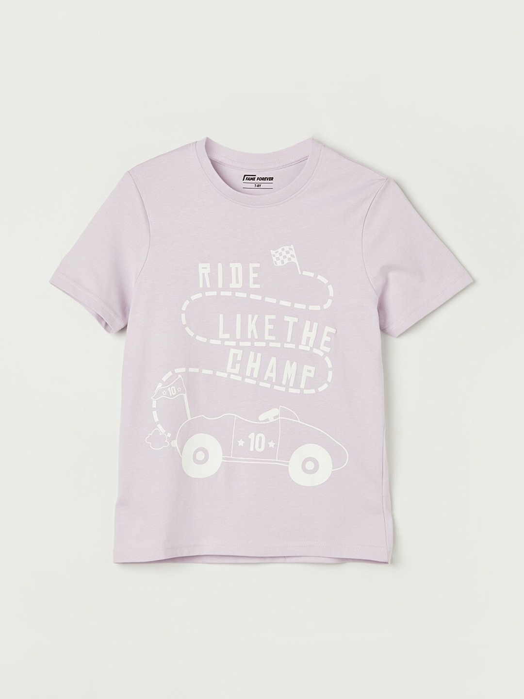 

Fame Forever by Lifestyle Boys Typography Printed Round Neck Short Sleeves Cotton T-shirt, Purple