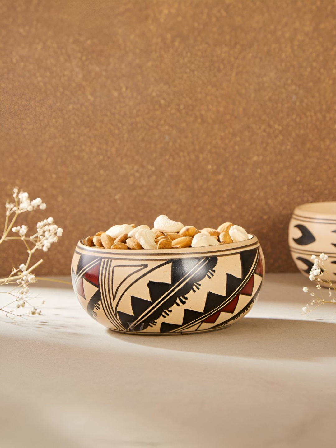 

Fabindia Beige & Maroon Printed Ceramic Matte Thar Nut Bowl