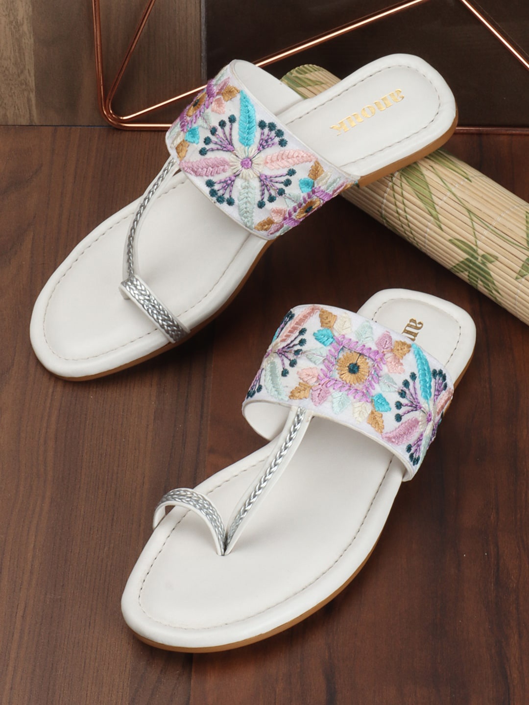 

Anouk Embroidered Open Toe Flats, White