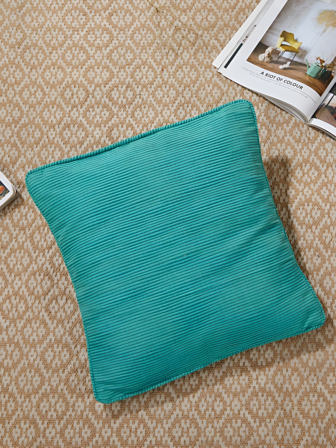 

Fabindia Turquoise Blue Striped Square Cotton Cushion Cover