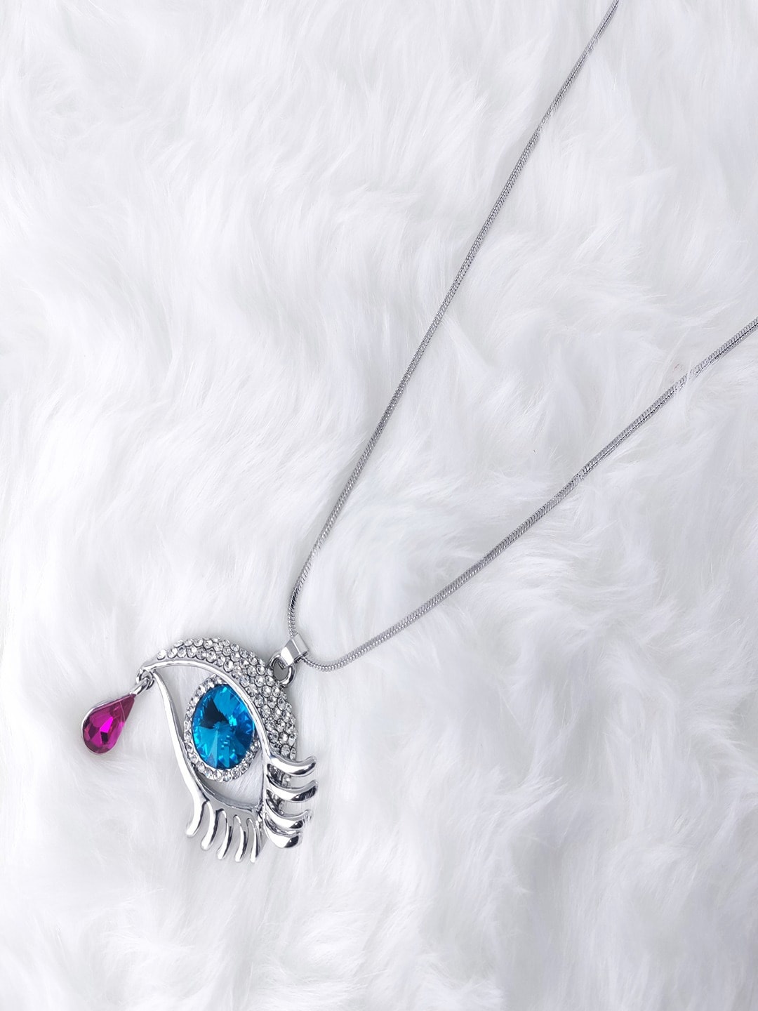 

UNIVERSITY TRENDZ Silver-Plated Cubic Zirconia Studded Teardrop Shaped Pendants with Chain