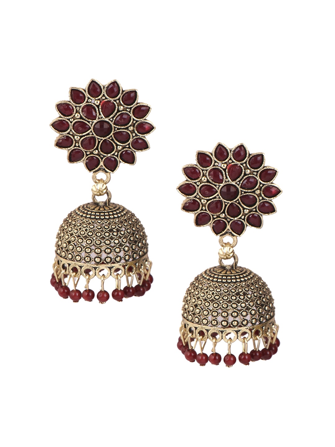 

Keviv Gold-Plated Kundan Studded & Beaded Dome Shaped Jhumkas