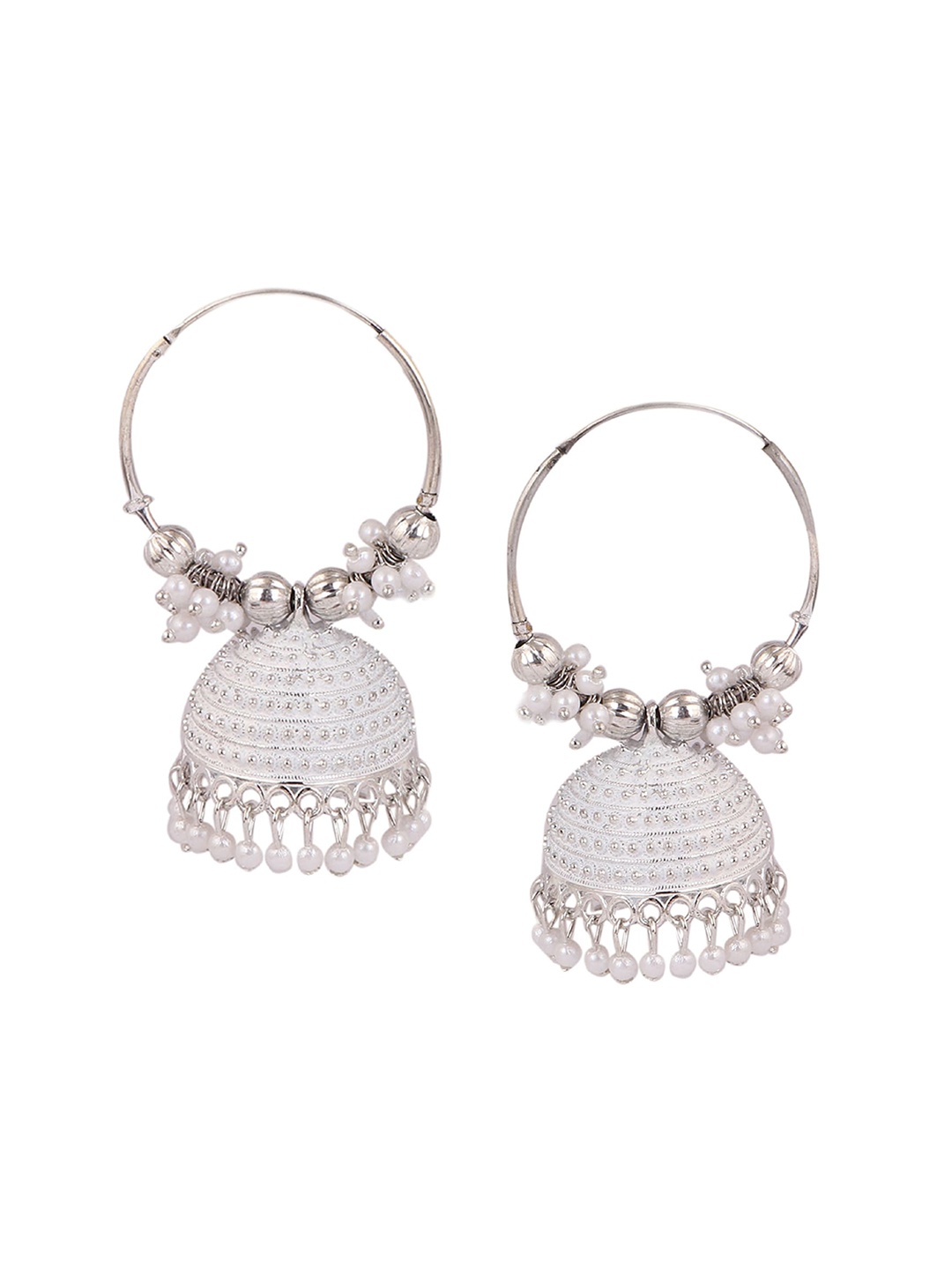 

Keviv Gold-Plated Kundan Studded Contemporary Hoop Earrings, White